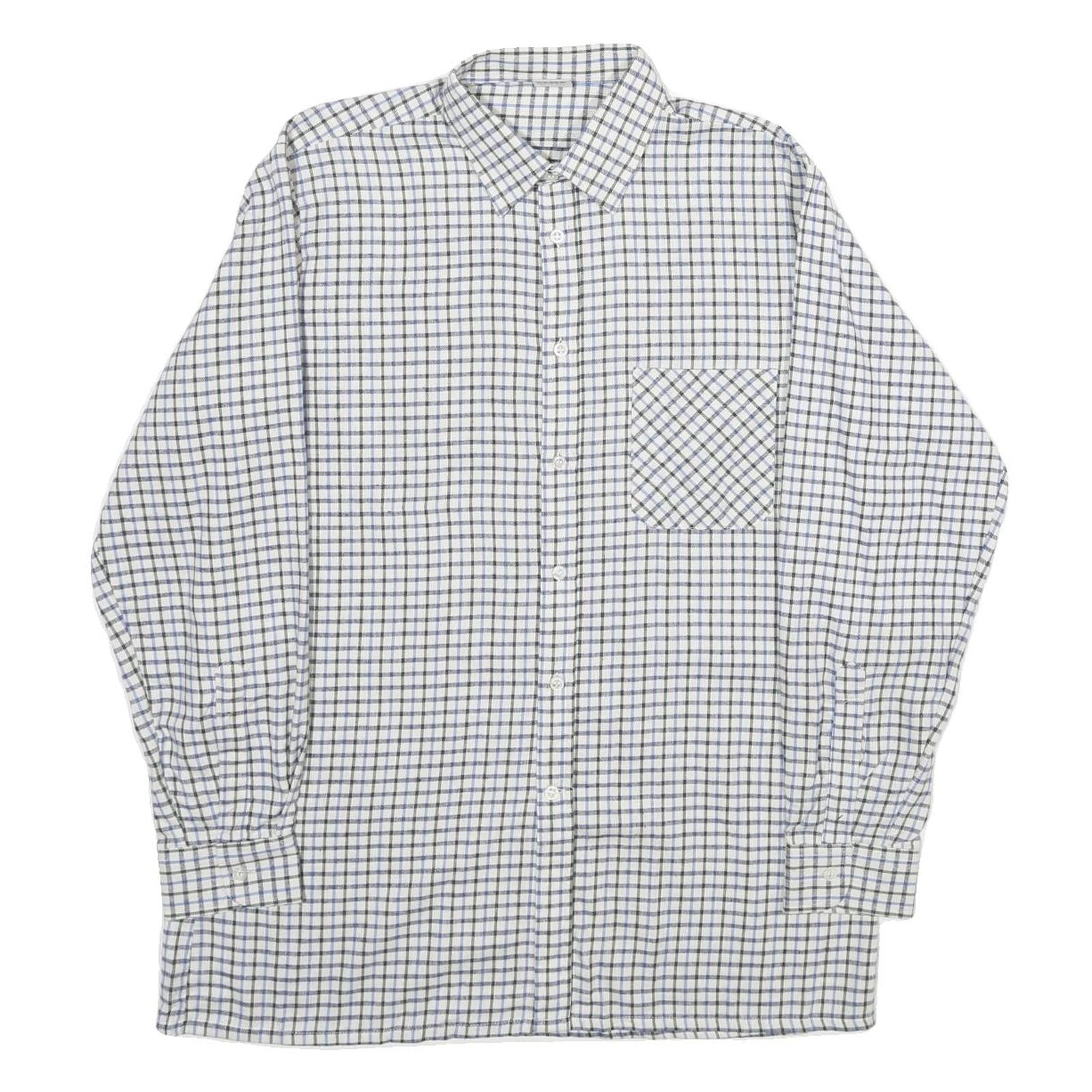 Mens White Blue Check Cotton Shirt M Classic Button Collar Long Sleeve Refurbished - N/A refurbished available on Cerqular