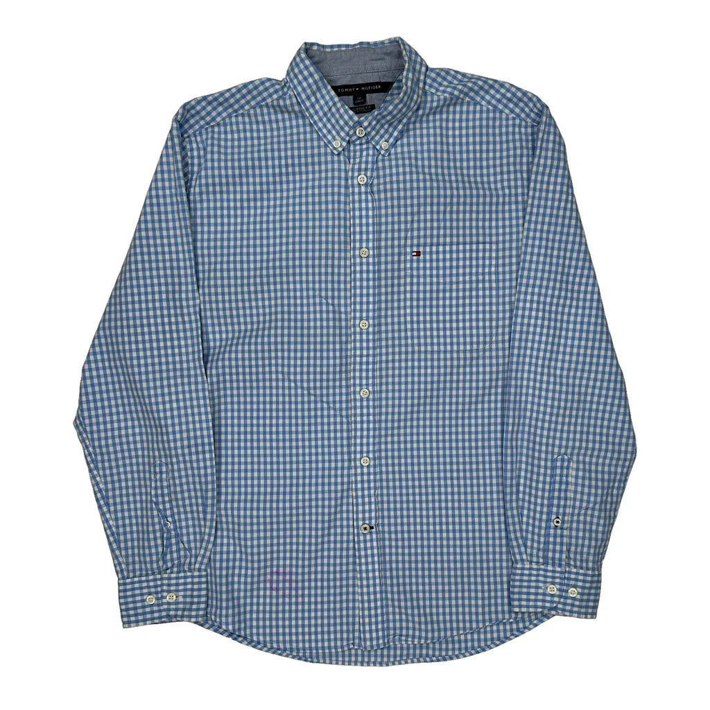 Tommy Hilfiger Checked Shirt - Large Blue Cotton Refurbished - Thrifted (note: this is a term often used to describe second- refurbished available on Cerqular