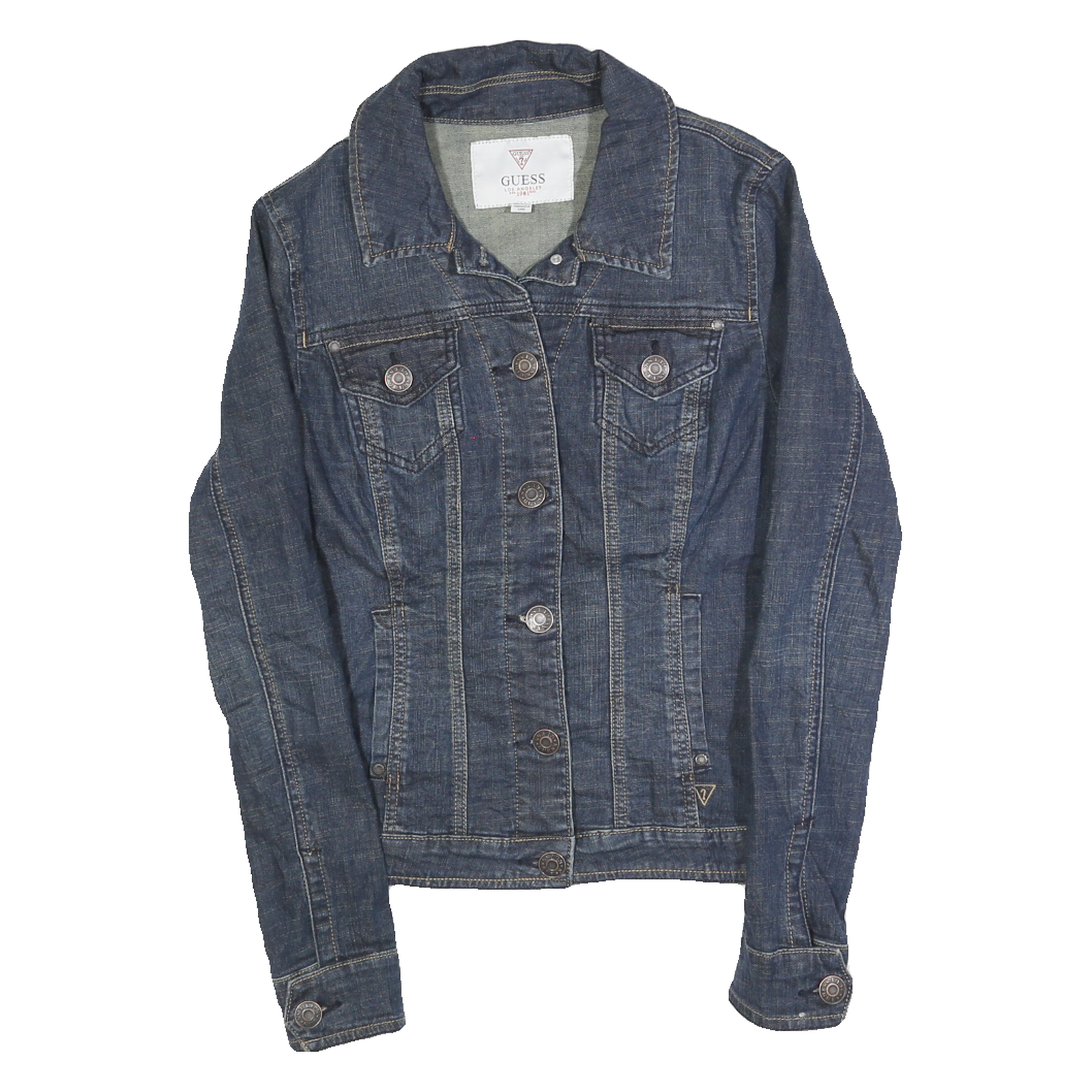 GUESS Womens Blue Denim Jacket M Cotton Button Plain Classic Fitted Refurbished - N/A refurbished available on Cerqular