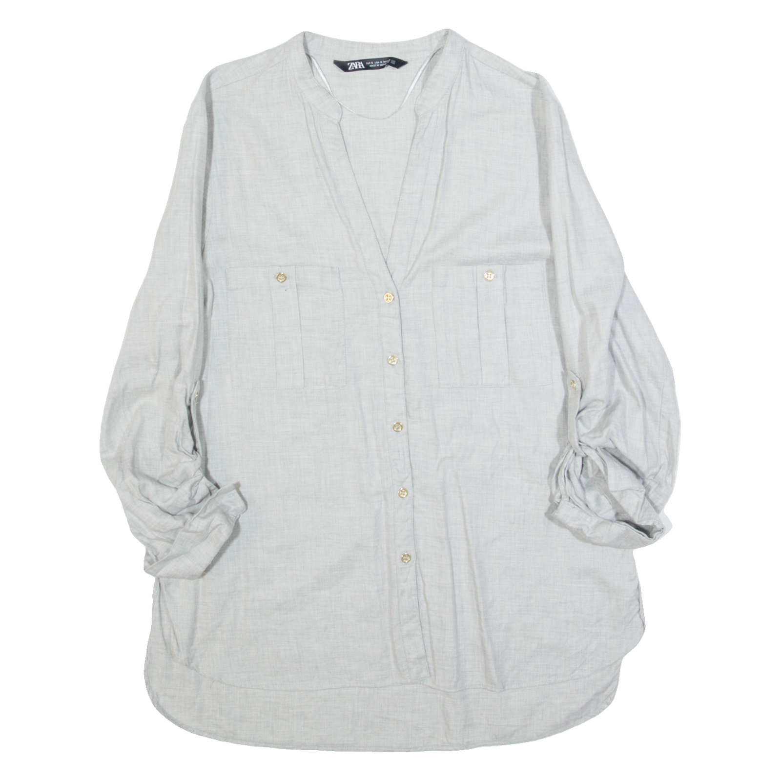 ZARA Womens Shirt Grey V-Neck Long Sleeve S Refurbished - N/A refurbished available on Cerqular