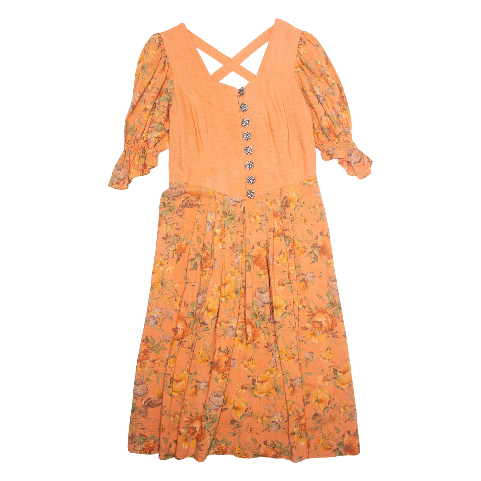 STOCKERPOINT Womens Day Dress Orange Floral Short Sleeve Long L Refurbished - N/A refurbished available on Cerqular