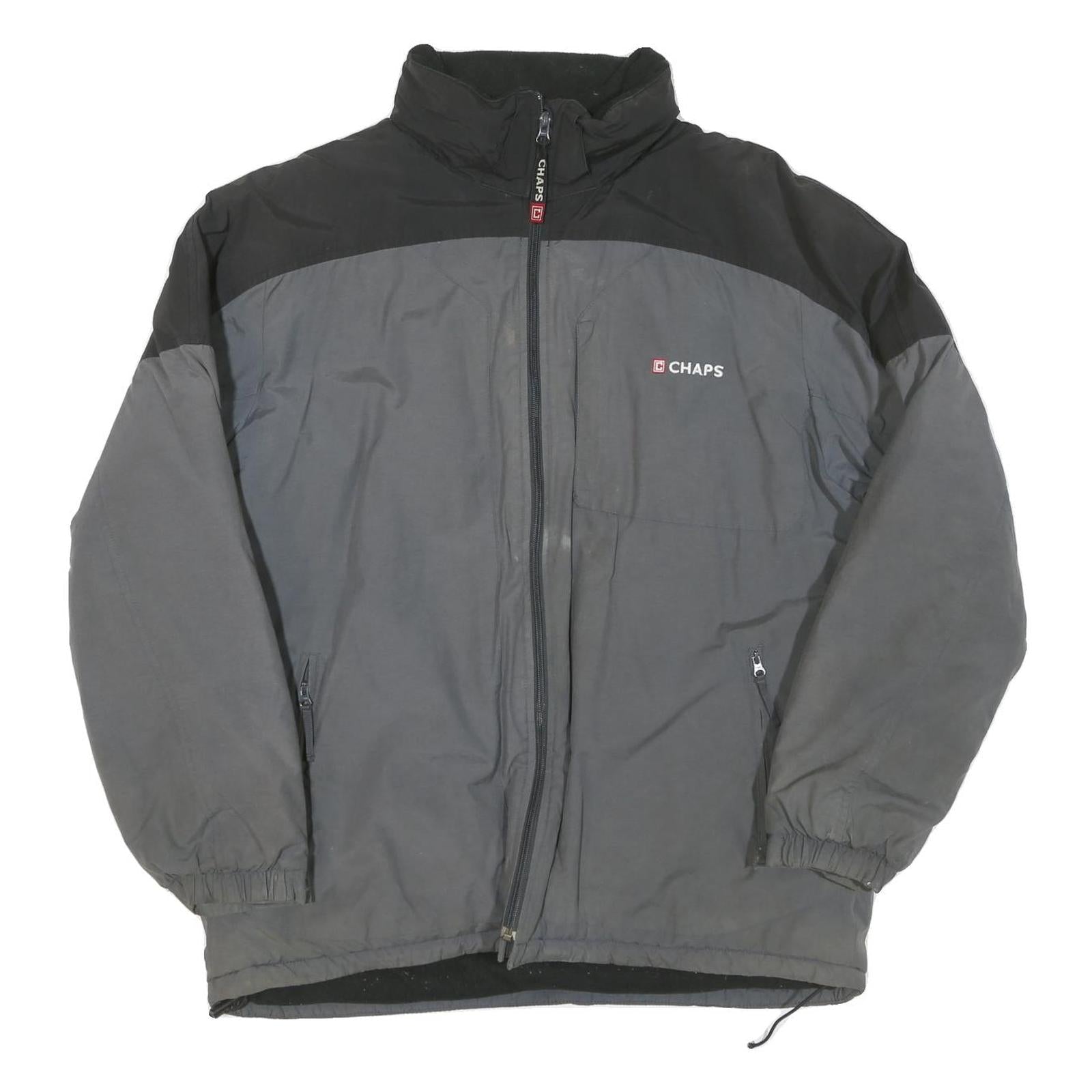 CHAPS Mens Grey & Black Jacket L Cotton Blend Classic Zip Outdoor Warm Refurbished - N/A refurbished available on Cerqular