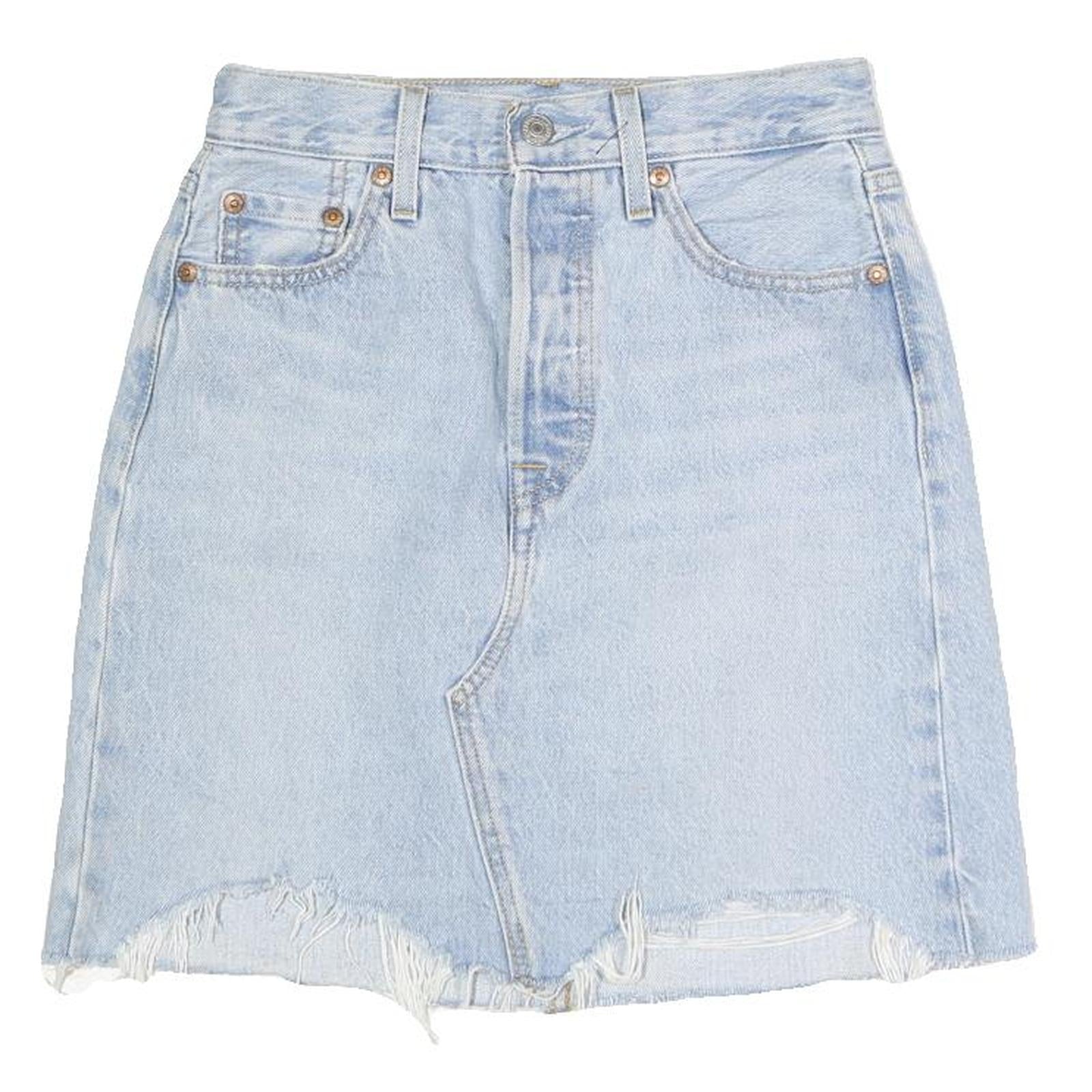 LEVI'S Womens Blue Denim Skater Short Cotton Blend XS Distressed Raw Hem Mini Refurbished - N/A refurbished available on Cerqular