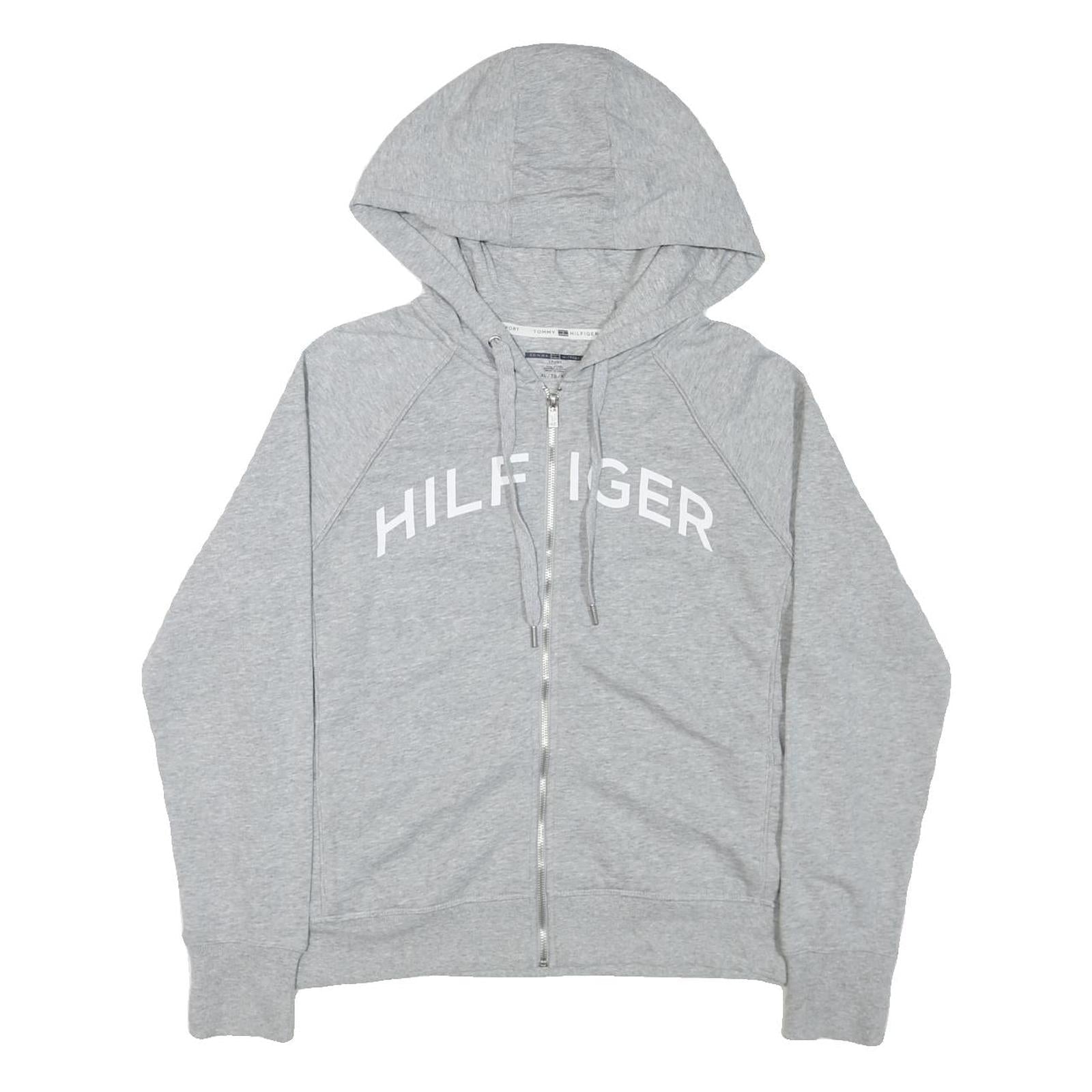 TOMMY HILFIGER Womens Grey Zip Up Hoodie XL Cotton Blend Casual Sweatshirt Refurbished - N/A refurbished available on Cerqular
