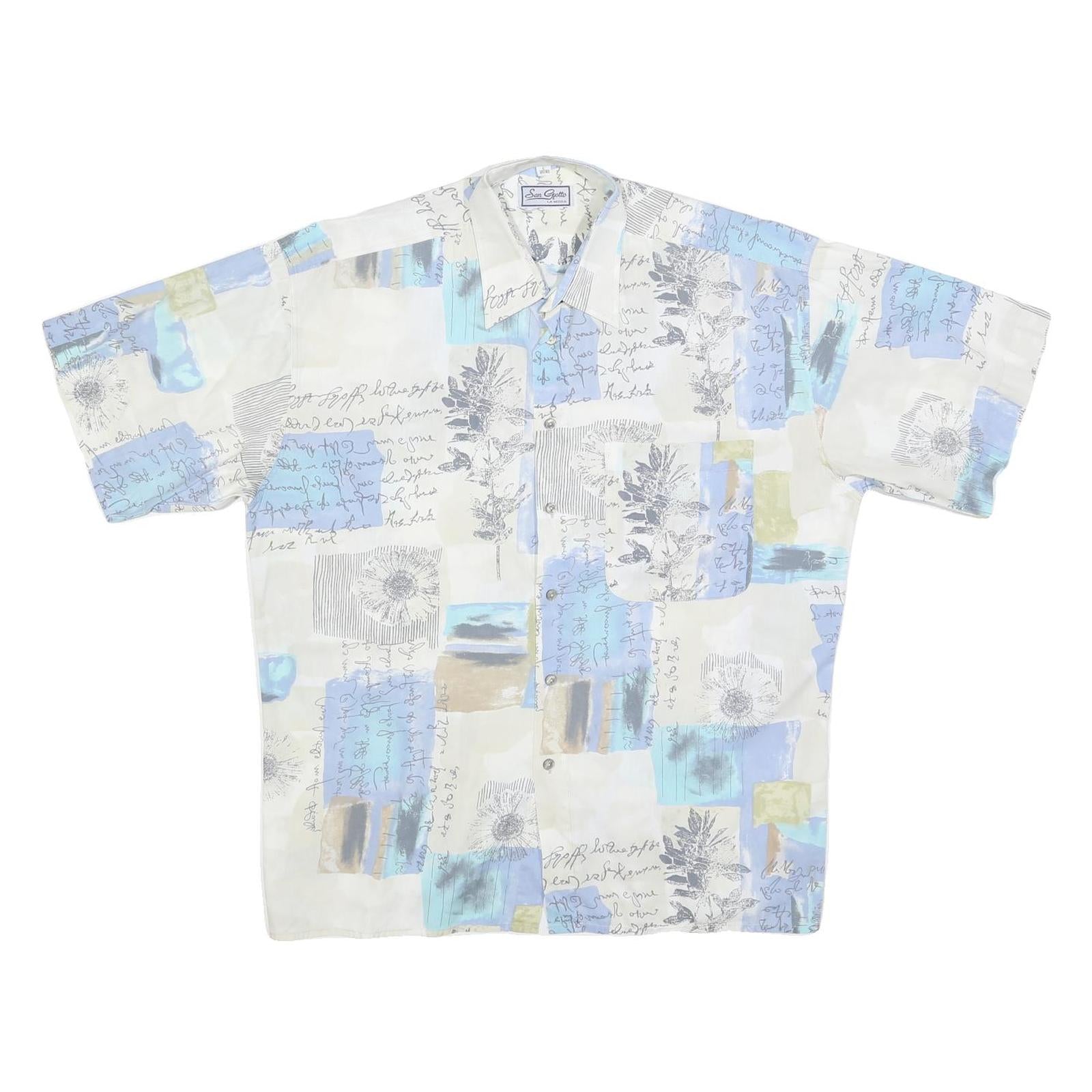 SAN GIOTTO Mens White & Blue Abstract Print Shirt L Vintage Cotton Blend Refurbished - N/A refurbished available on Cerqular