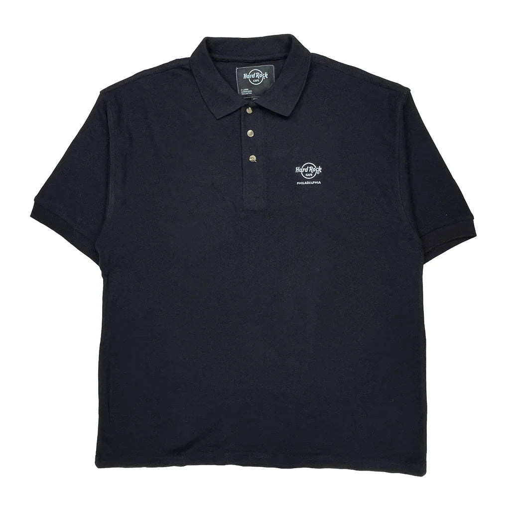 Hard Rock Cafe Polo Shirt - XL Black Cotton Refurbished - Thrifted (note: this is a term often used to describe second- refurbished available on Cerqular