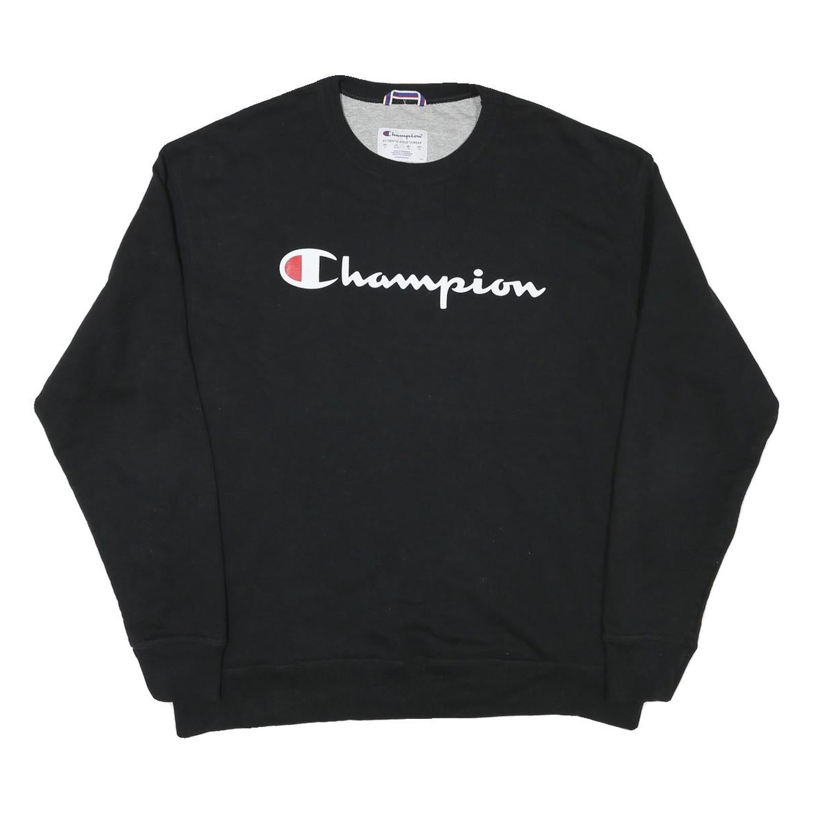 CHAMPION Mens Black Crew Neck XL Logo Print Cotton Blend Sweatshirt Refurbished - N/A refurbished available on Cerqular