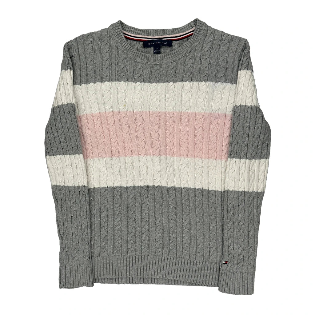 Tommy Hilfiger Striped Jumper - Large Grey Cotton Refurbished - Thrifted (note: this is a term often used to describe second- refurbished available on Cerqular