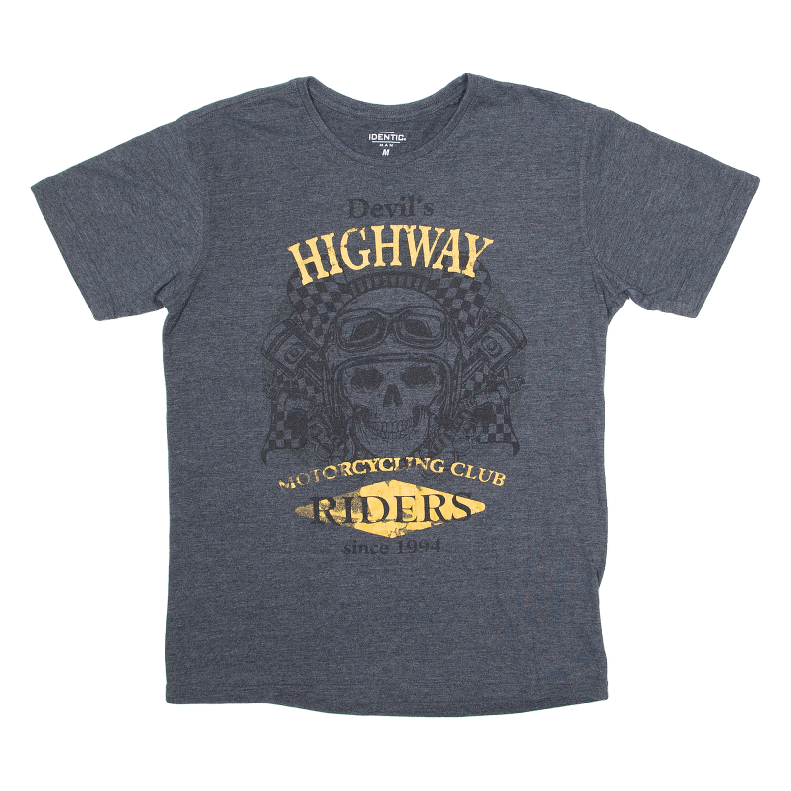IDENTIC Devil's Highway Mens Biker T-Shirt Grey M Refurbished - N/A refurbished available on Cerqular