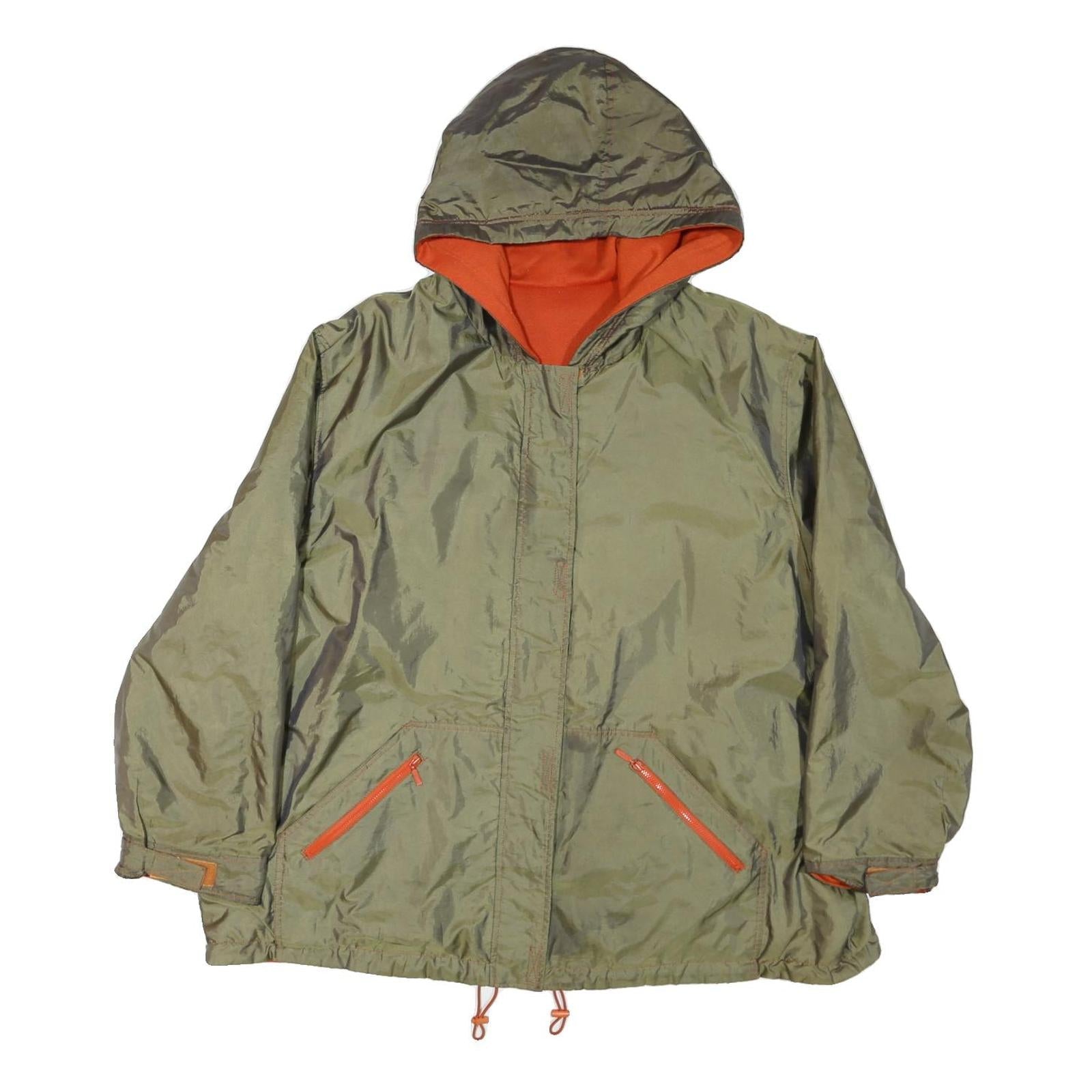 Mens Green & Orange Plain Nylon Hooded Zip Jacket L Casual Lightweight Outerwear Refurbished - N/A refurbished available on Cerqular