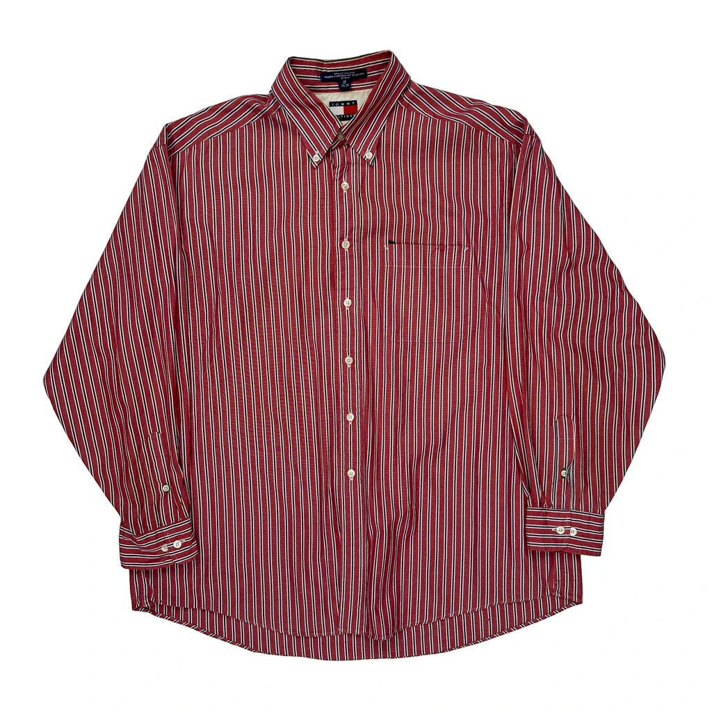 Tommy Hilfiger Striped Shirt - XL Red Cotton Refurbished - Thrifted (note: this is a term often used to describe second- refurbished available on Cerqular