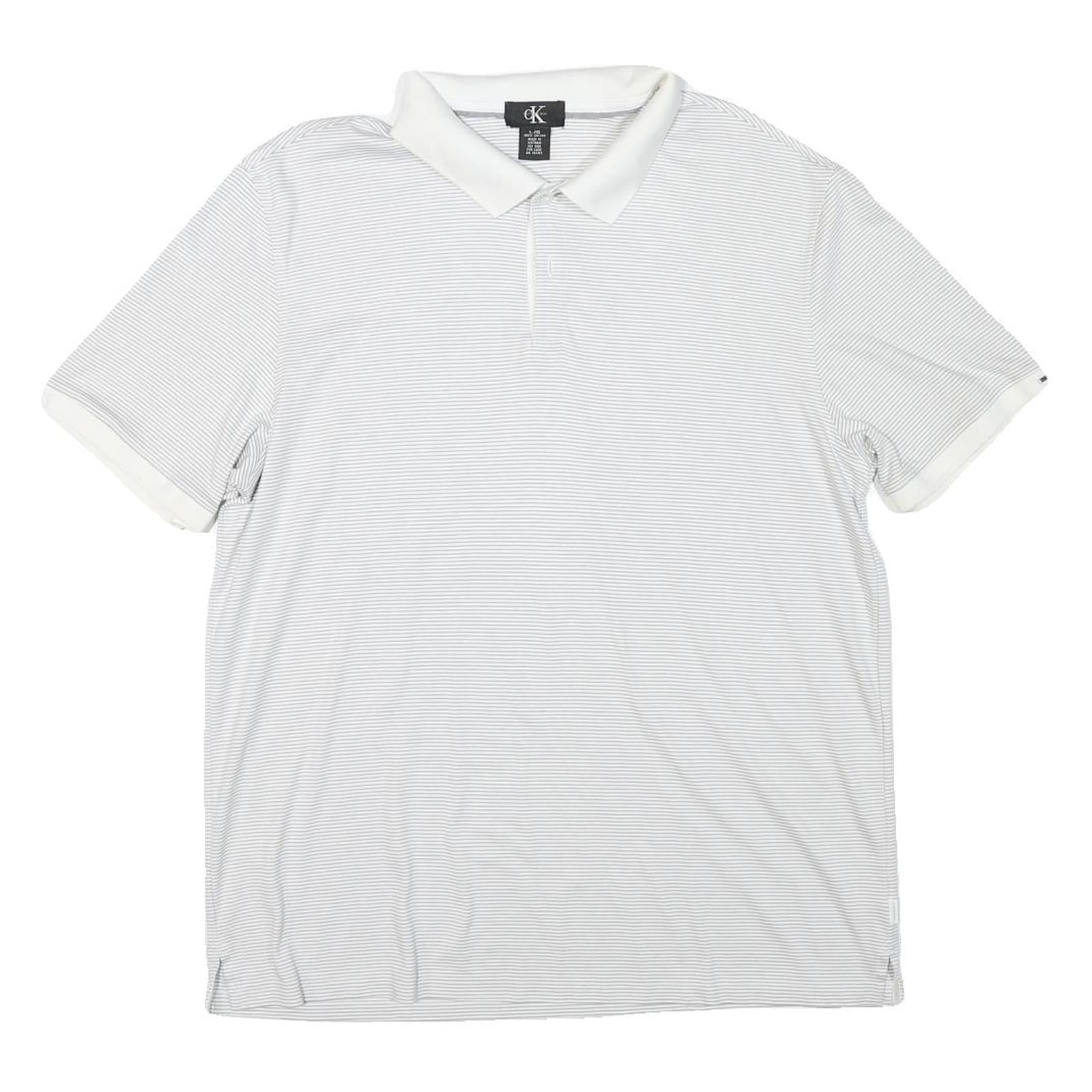 CALVIN KLEIN Mens White & Grey Striped Short Sleeve Polo Shirt L Cotton Blend Refurbished - N/A refurbished available on Cerqular