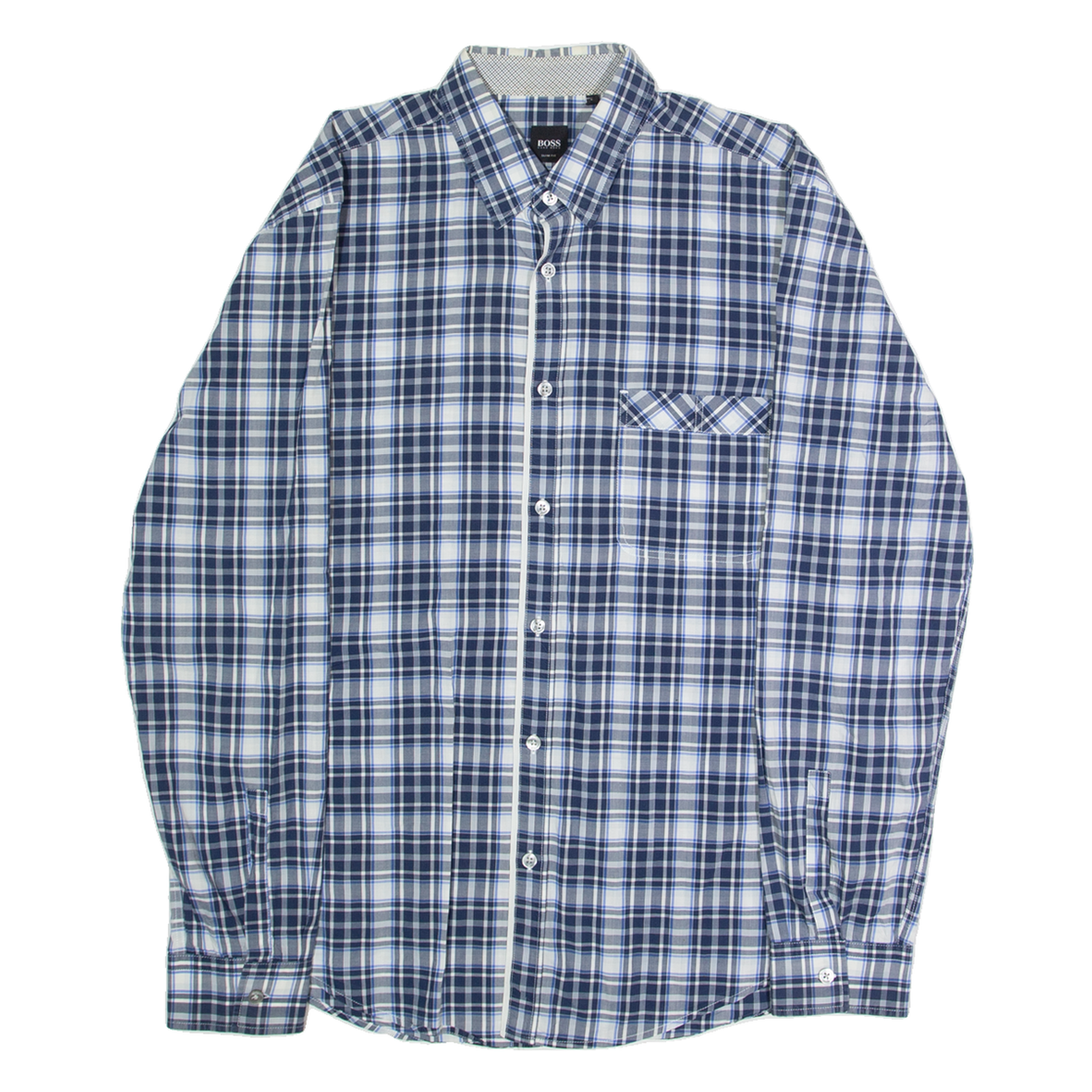 HUGO BOSS Slim Fit Mens Shirt Blue Plaid Long Sleeve L Refurbished - N/A refurbished available on Cerqular