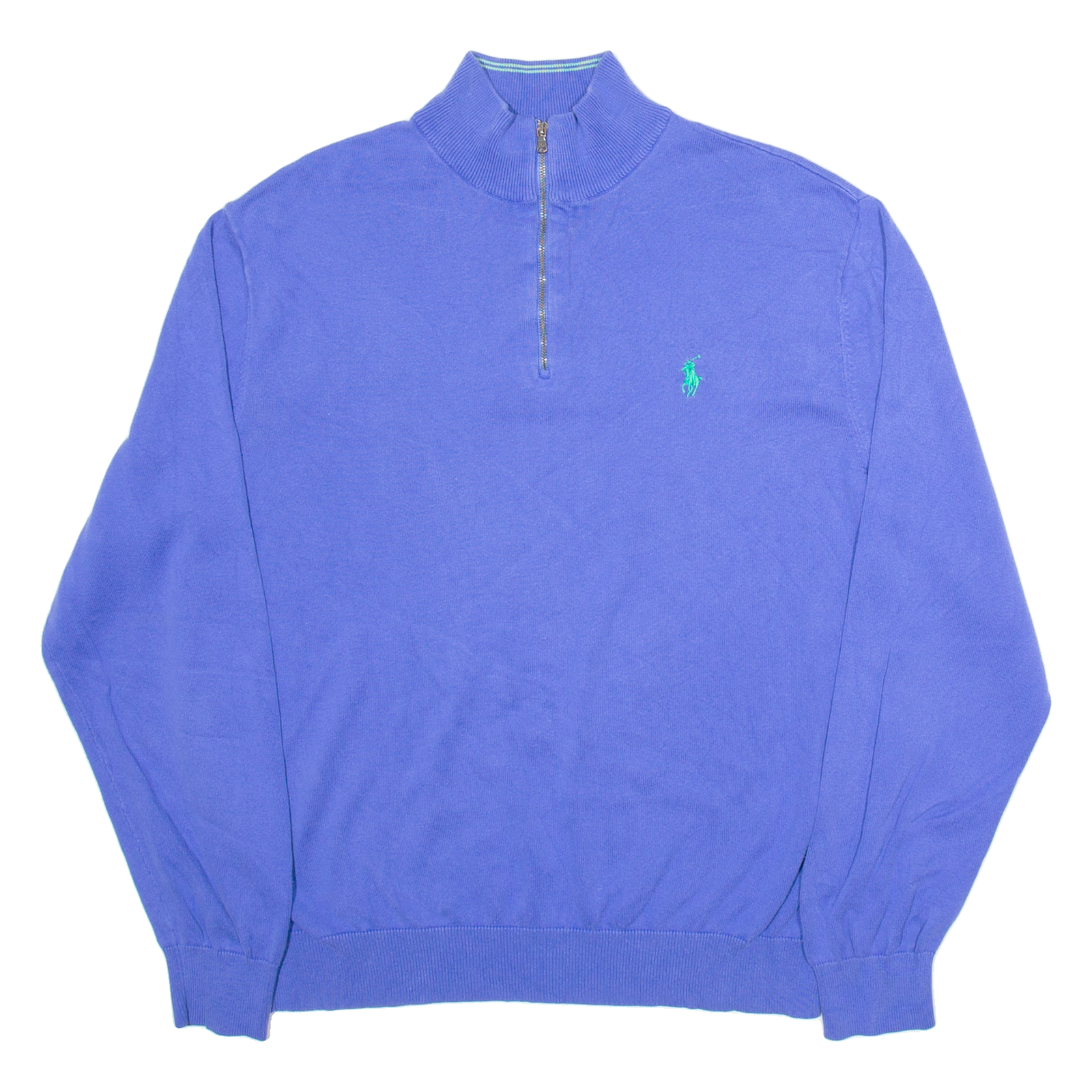 POLO RALPH LAUREN Mens Jumper Blue 1/4 Zip Tight Knit L Refurbished - N/A refurbished available on Cerqular