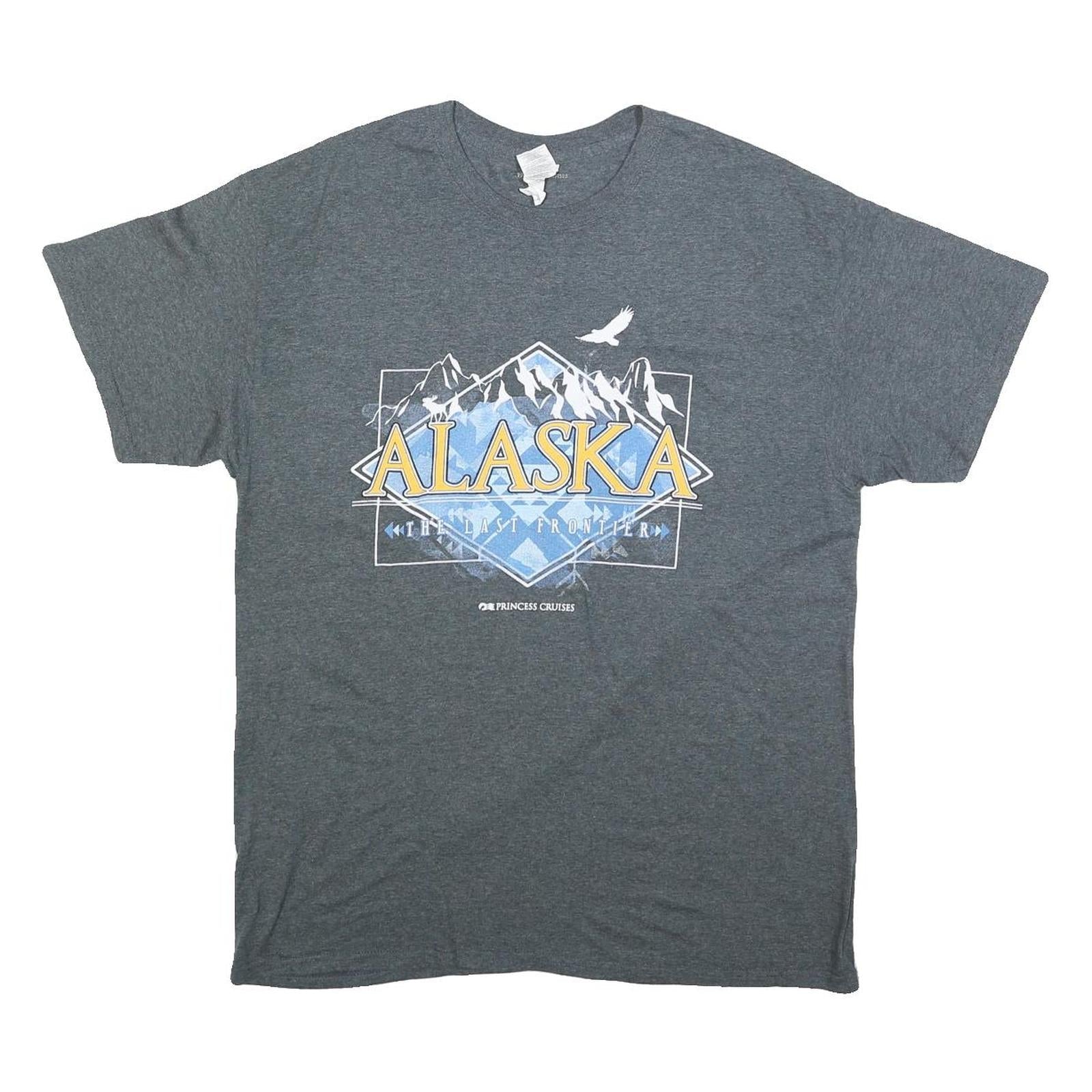 GILDAN Mens Grey Alaska Graphic T-Shirt L Short Sleeve Crew Neck Cotton Blend Refurbished - N/A refurbished available on Cerqular