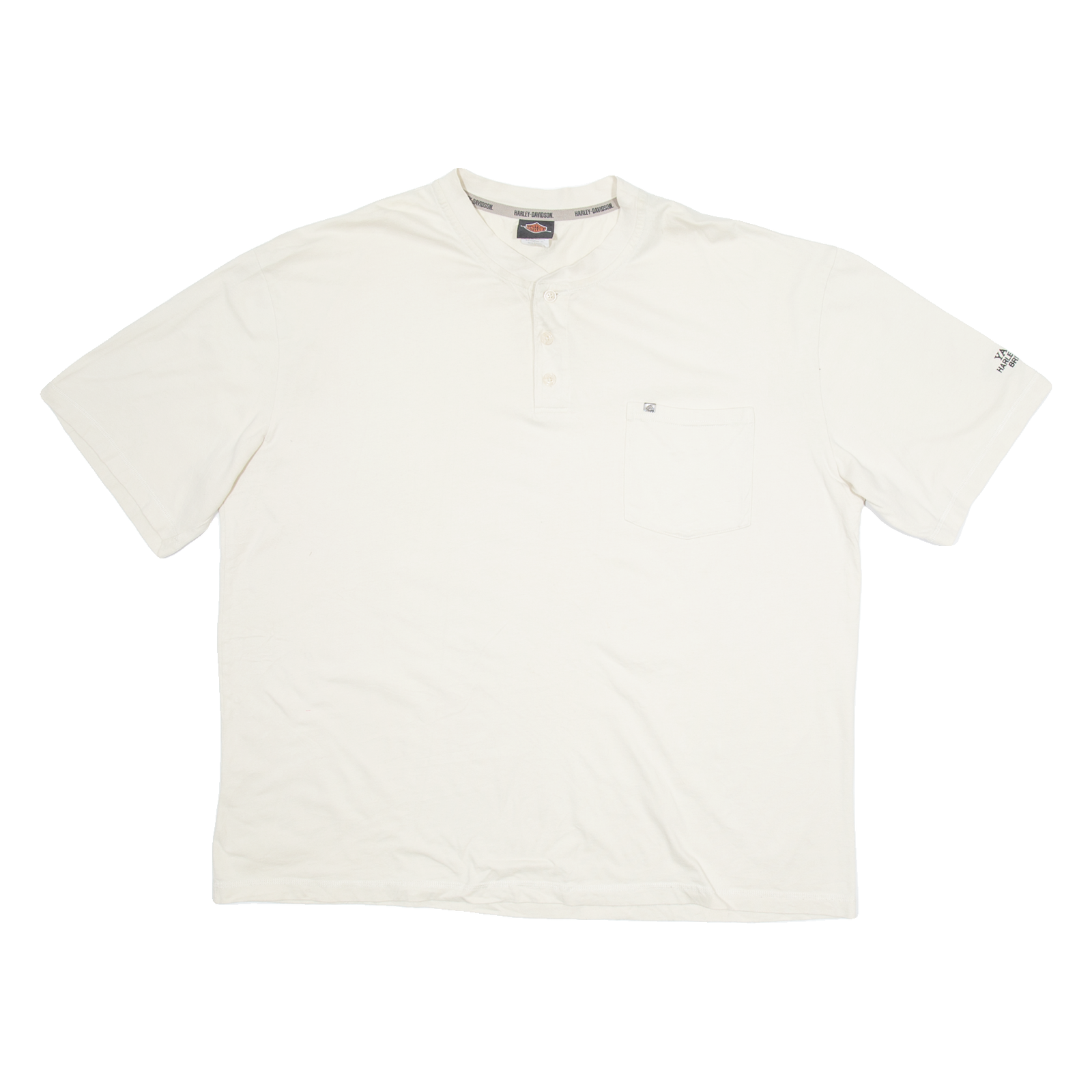 HARLEY DAVIDSON Mens T-Shirt Cream Button Neck 3XL Refurbished - N/A refurbished available on Cerqular