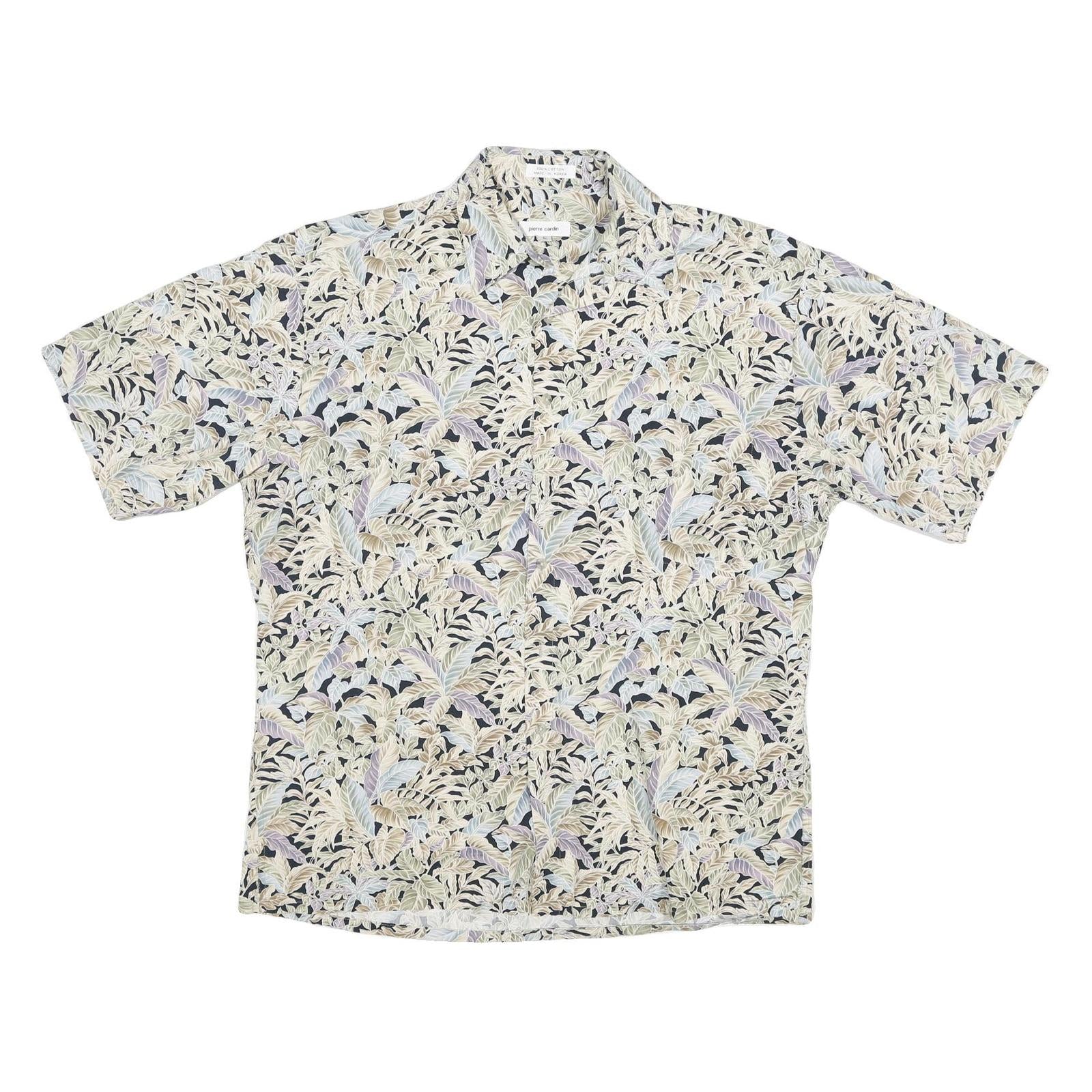 PIERRE CARDIN Mens Beige Leaf Print Cotton Blend Casual Shirt L Lightweight Refurbished - N/A refurbished available on Cerqular