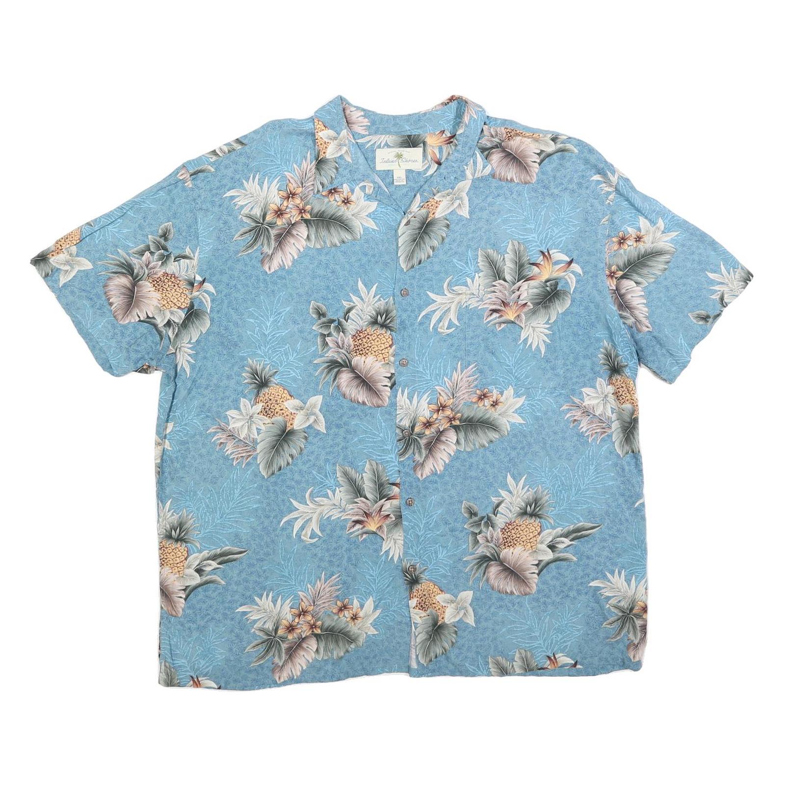 ISLAND SHORES Mens Blue Pineapple Floral Rayon Shirt 2XL Summer Casual Refurbished - N/A refurbished available on Cerqular