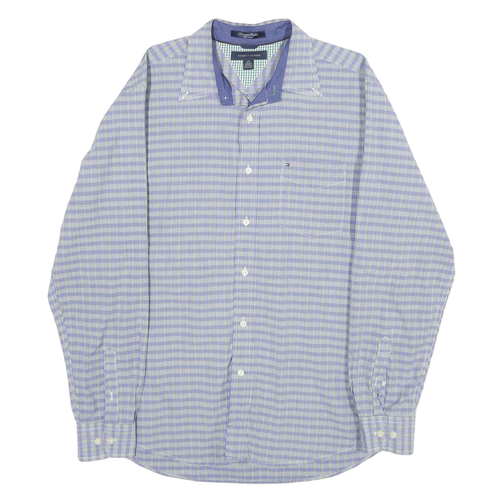 TOMMY HILFIGER Mens Blue & Beige Check Shirt L Cotton Button Collar Long Sleeve Refurbished - N/A refurbished available on Cerqular