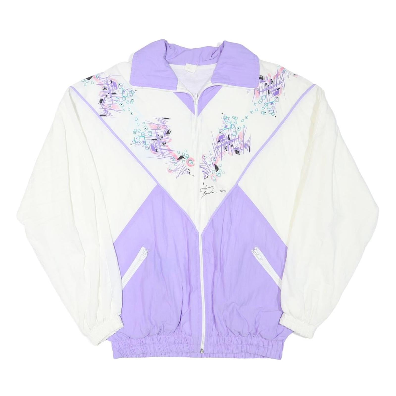 Womens White & Purple Graphic Polyester Blend Zip Jacket L Casual Vintage Style Refurbished - N/A refurbished available on Cerqular