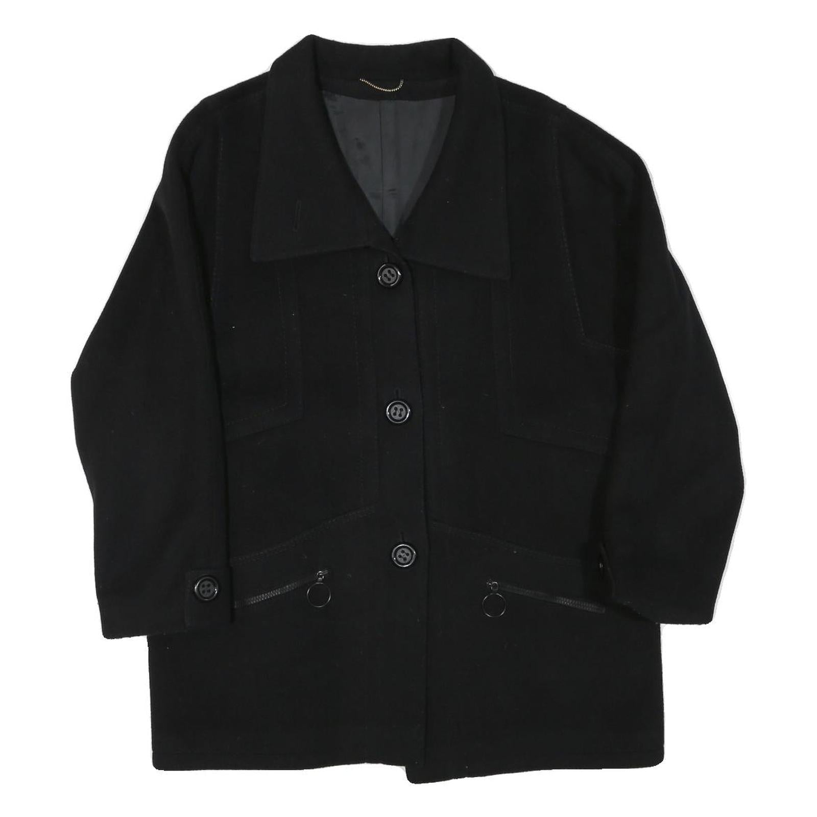 RENE SCHAAD Womens Black Wool Blend Button Jacket L Classic Plain Stylish Refurbished - N/A refurbished available on Cerqular