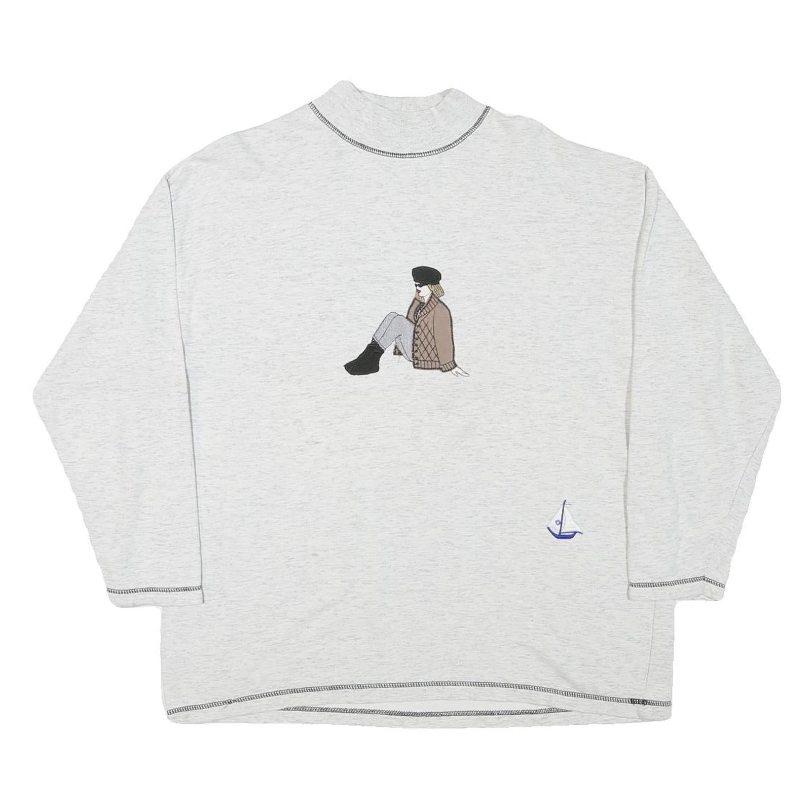 Womens White Sweatshirt Mock Neck L Printed Graphic Cotton Blend Casual Refurbished - N/A refurbished available on Cerqular