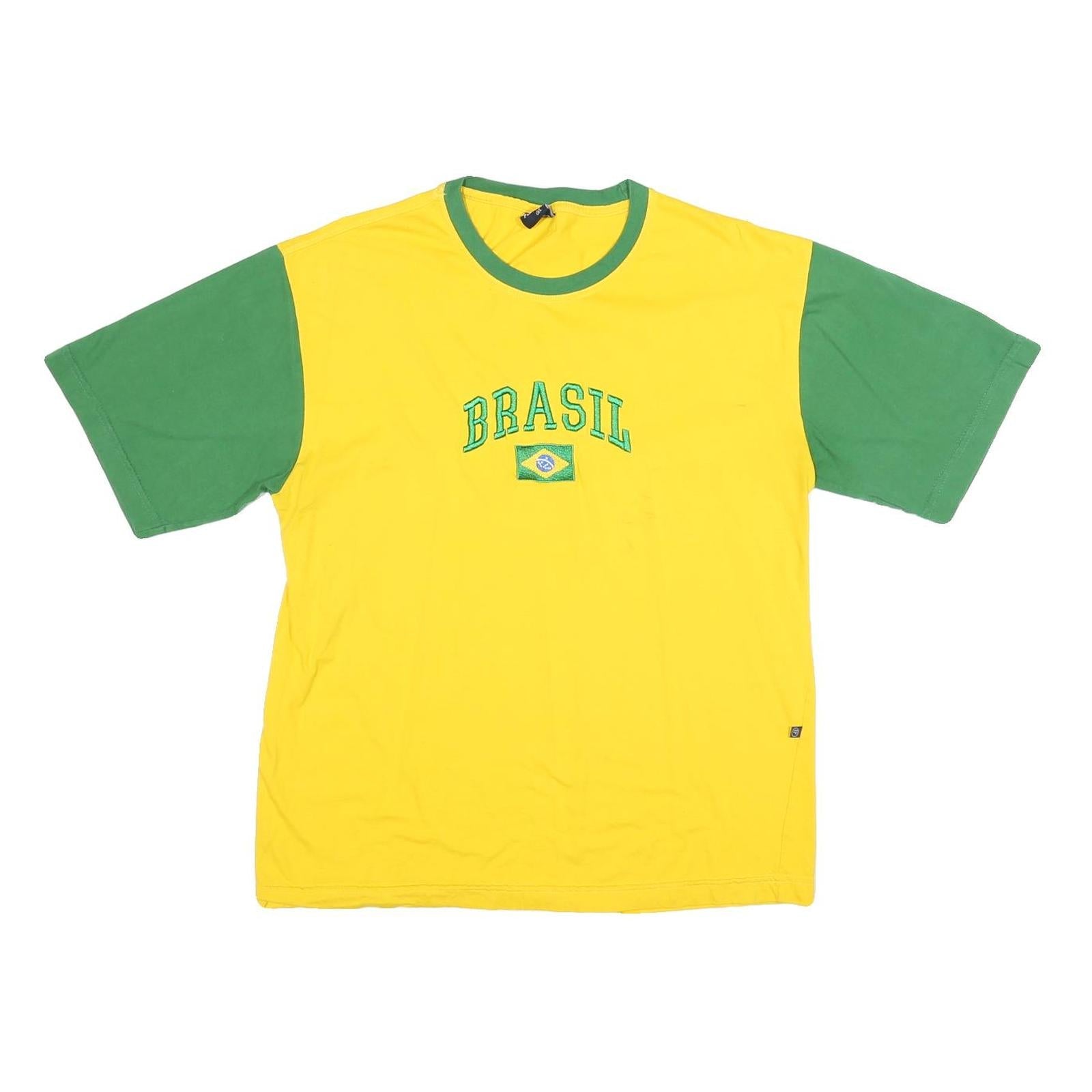 PIERIM Mens Yellow & Green Brasil Graphic T-Shirt L Short Sleeve Crew Neck Refurbished - N/A refurbished available on Cerqular