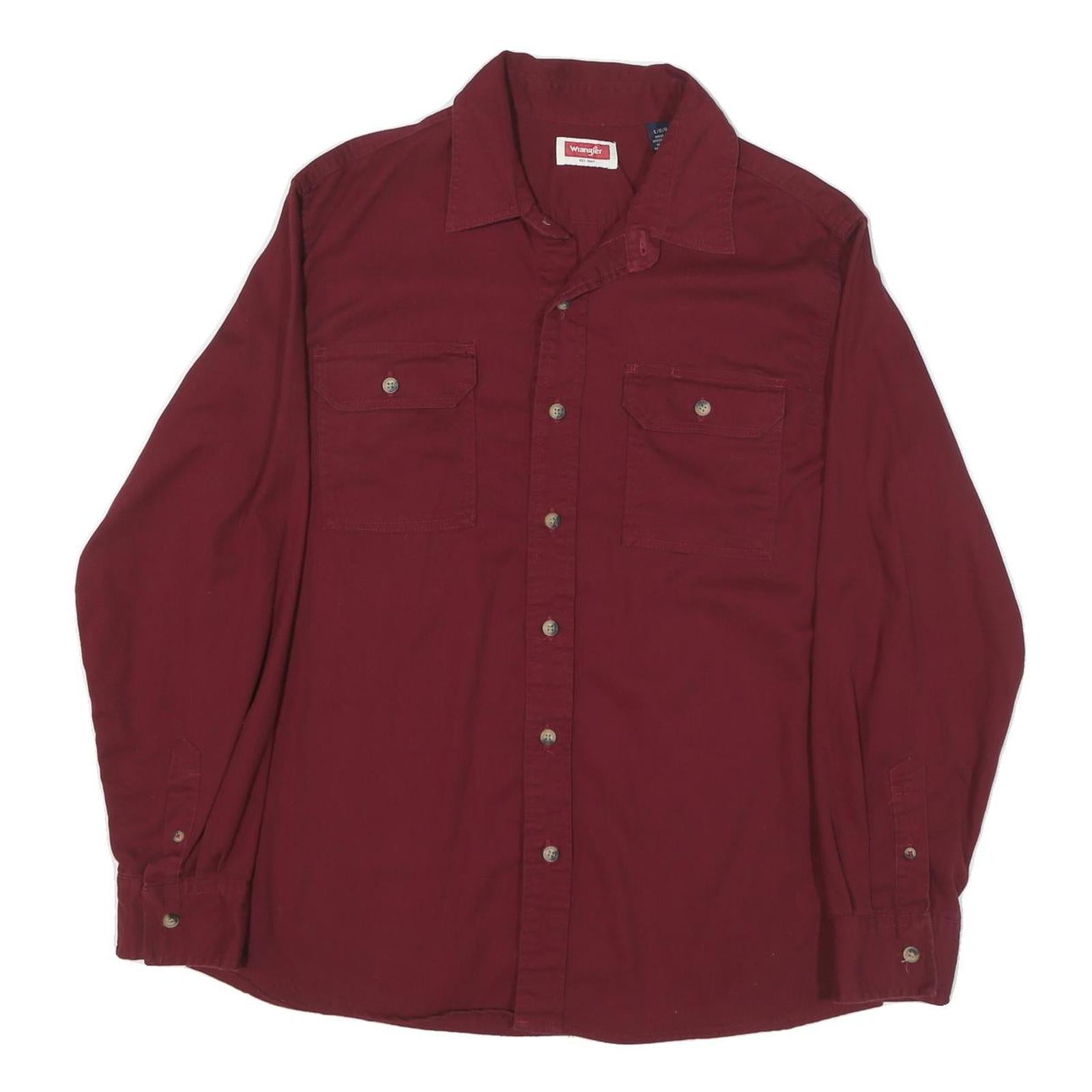 WRANGLER Mens Maroon Shirt L Cotton Blend Casual Workwear Button Up Relaxed Fit Refurbished - N/A refurbished available on Cerqular