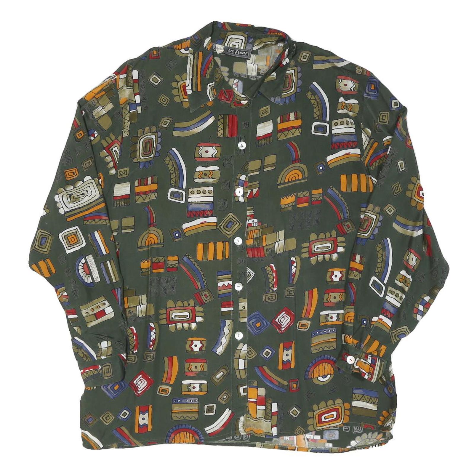 Womens Green Pattern Shirt XL Vintage Style Casual Geometric Print Lightweight Refurbished - N/A refurbished available on Cerqular