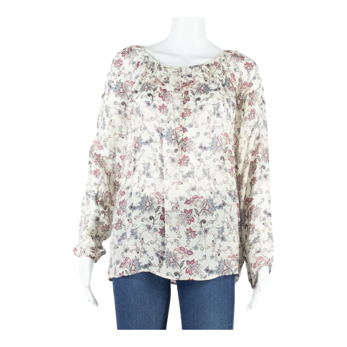 MASSIMO DUTTI Sheer Womens Printed Blouse Beige 3/4 Sleeve Floral M Refurbished - N/A refurbished available on Cerqular