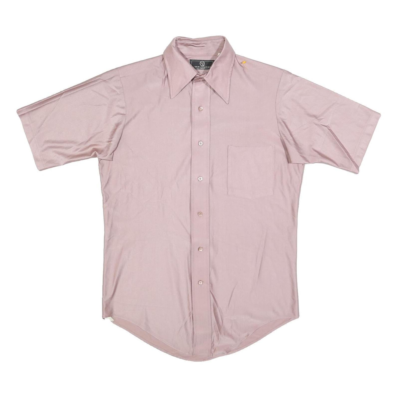 VAN HEUSEN Mens Pink Nylon Shirt M Short Sleeve Button Collar Classic Fit Refurbished - N/A refurbished available on Cerqular