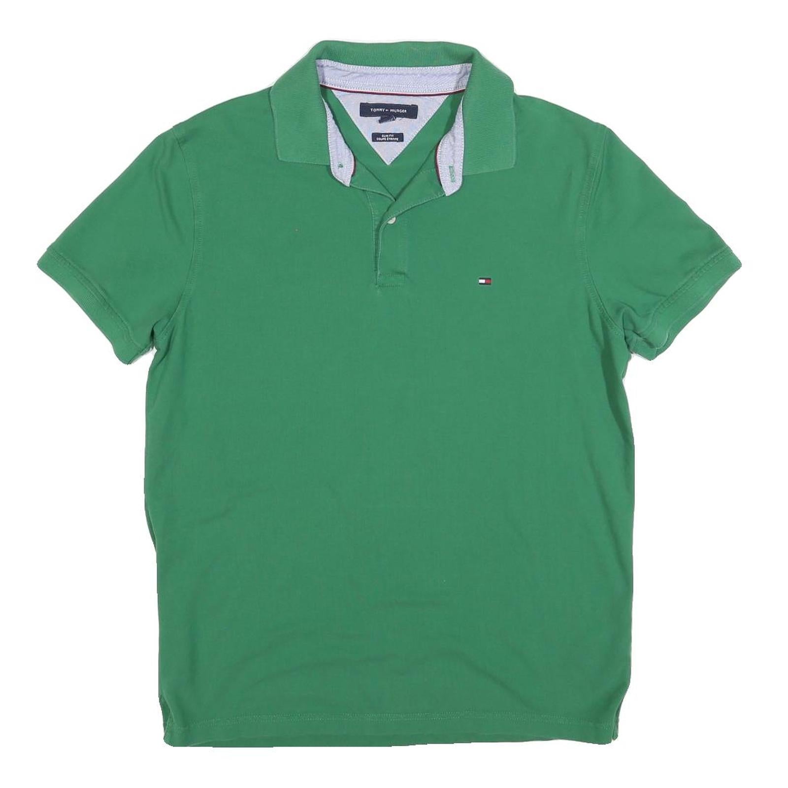 TOMMY HILFIGER Mens Green Slim Fit Short Sleeve Polo Shirt L Cotton Blend Refurbished - N/A refurbished available on Cerqular