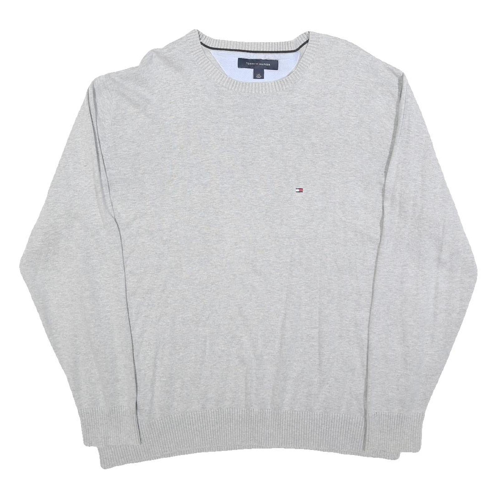 TOMMY HILFIGER Mens Grey Plain Cotton Blend Jumper Crew Neck L Classic Fit Refurbished - N/A refurbished available on Cerqular