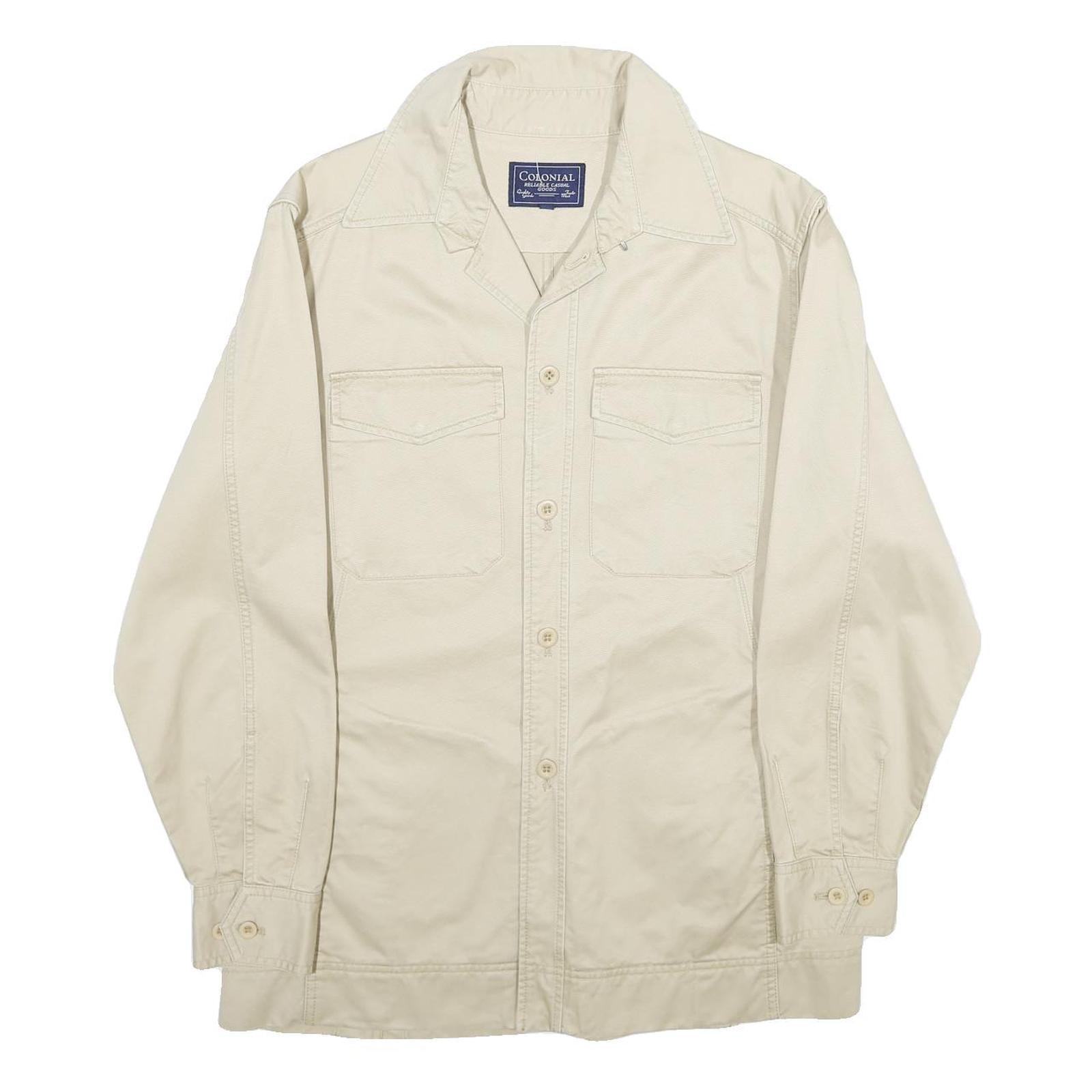 COLONIAL Mens Cream Cotton Button Jacket M Plain Casual Lightweight Refurbished - N/A refurbished available on Cerqular
