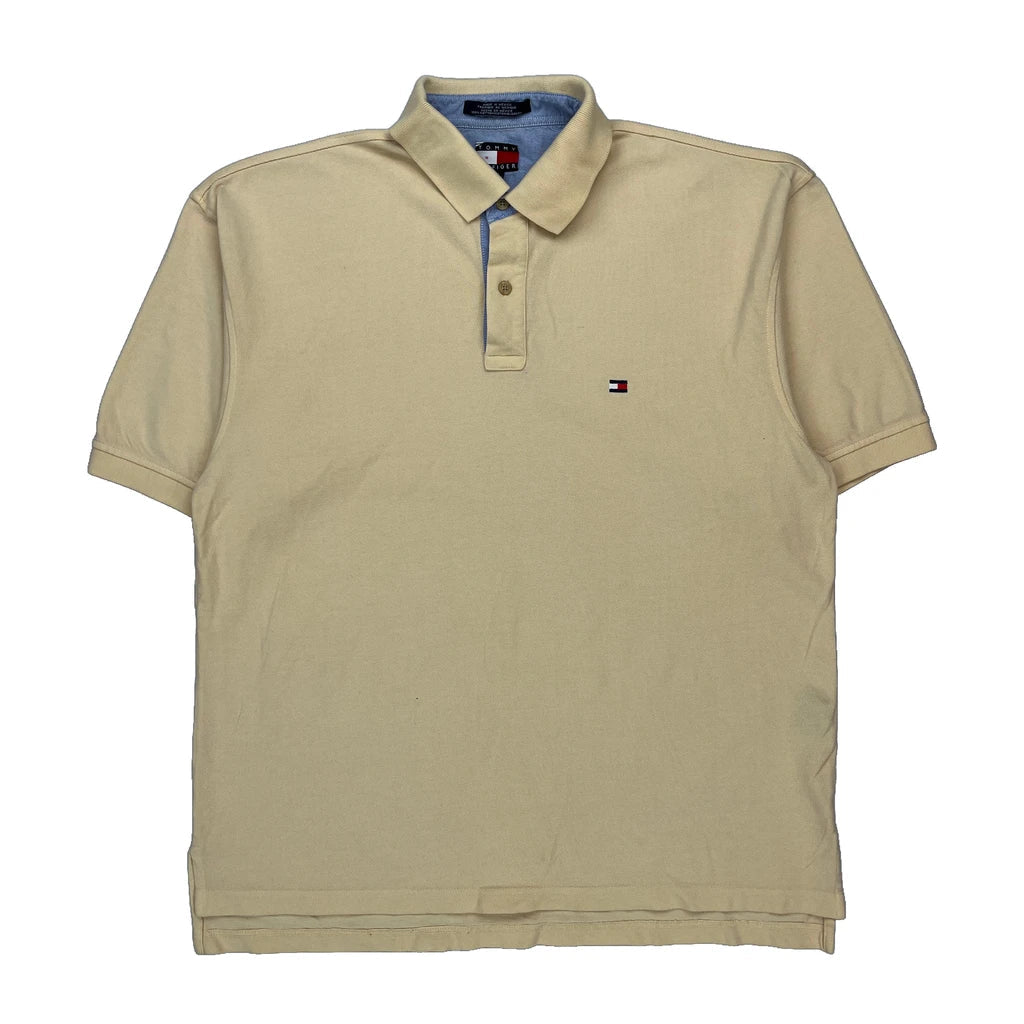 Tommy Hilfiger Polo Shirt - XL Beige Cotton Refurbished - Thrifted (note: this is a term often used to describe second- refurbished available on Cerqular