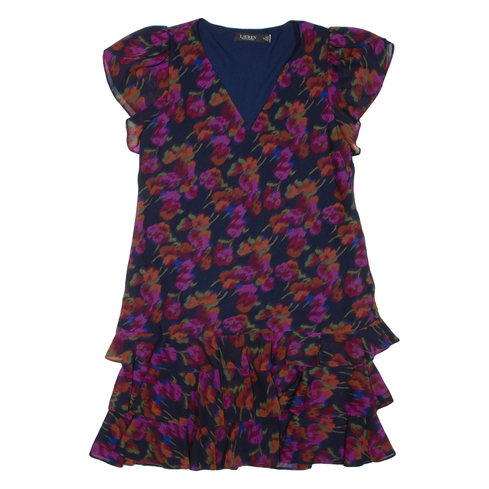 LAUREN RALPH LAUREN Womens Day Dress Blue Floral Short Sleeve Knee Length M Refurbished - N/A refurbished available on Cerqular