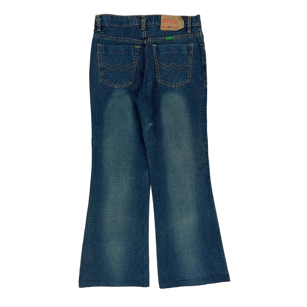 Y2K Diesel Flared Jeans - 30W 30L Blue Denim Refurbished - Thrifted (note: this is a term often used to describe second- refurbished available on Cerqular