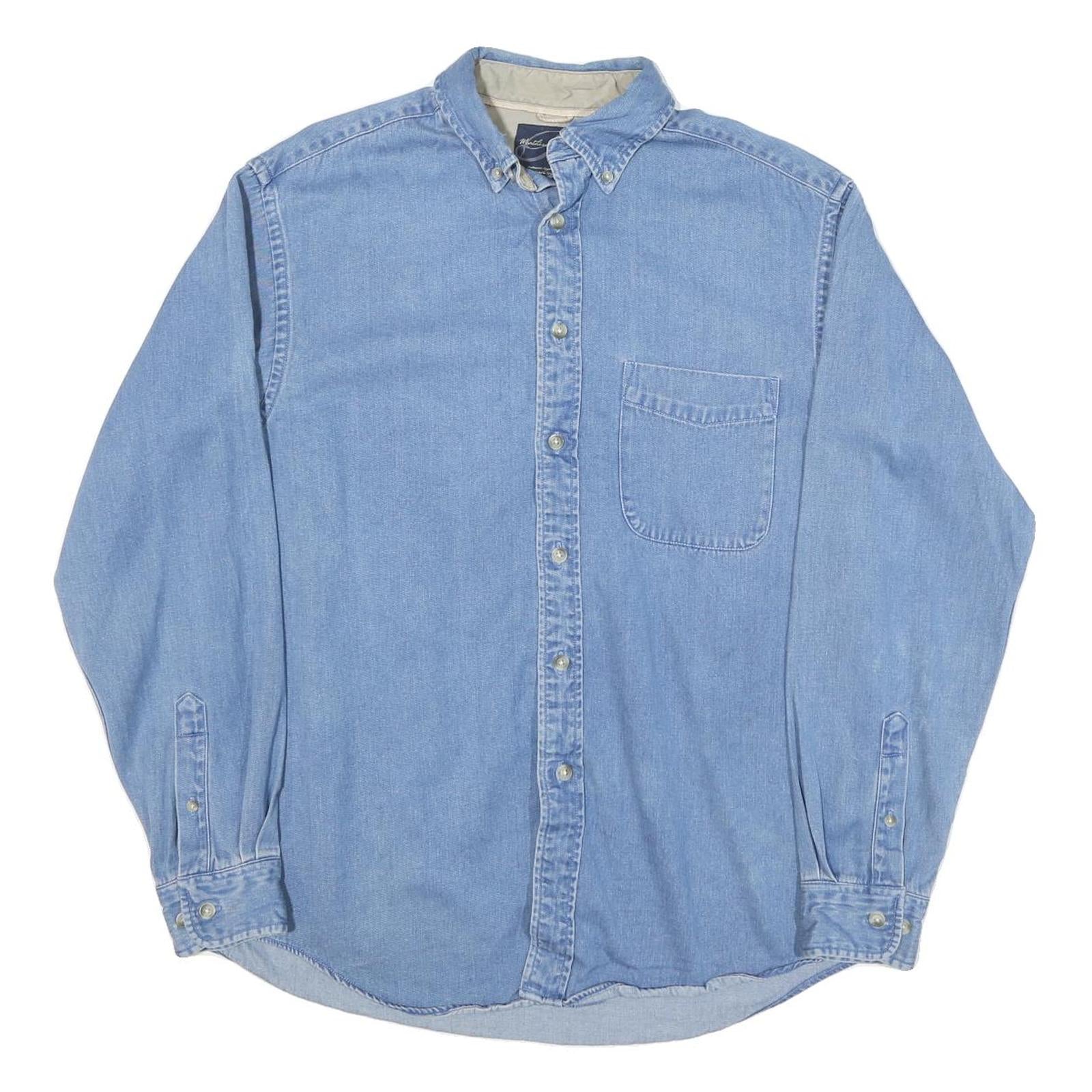 WEATHER CASUAL Mens Blue Denim Long Sleeve Shirt M Casual Cotton Blend Refurbished - N/A refurbished available on Cerqular