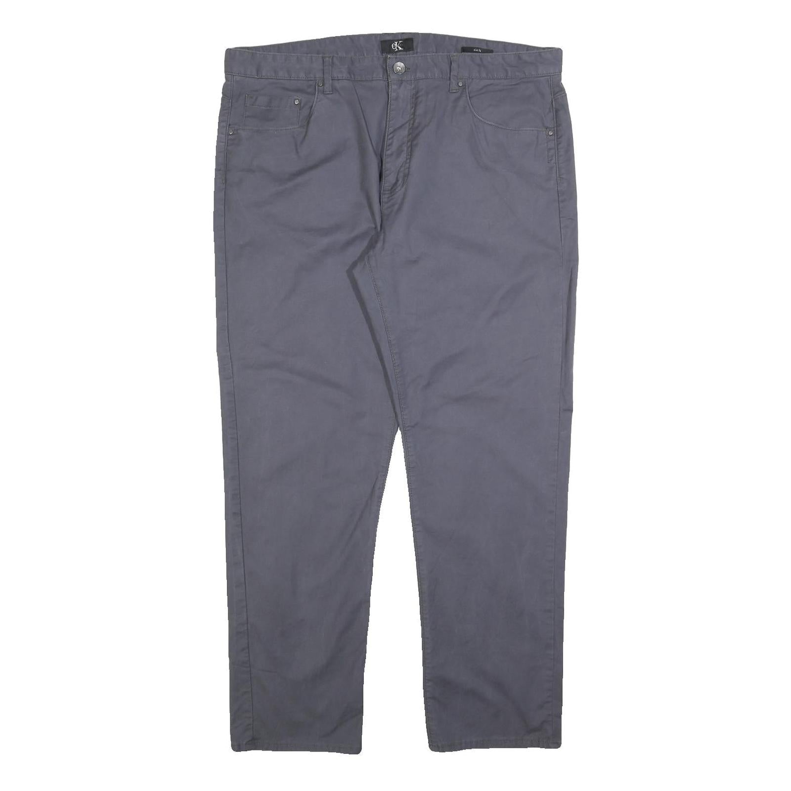 CALVIN KLEIN Mens Cotton Blend Grey Slim Straight Trousers W38 L30 Stylish Refurbished - N/A refurbished available on Cerqular