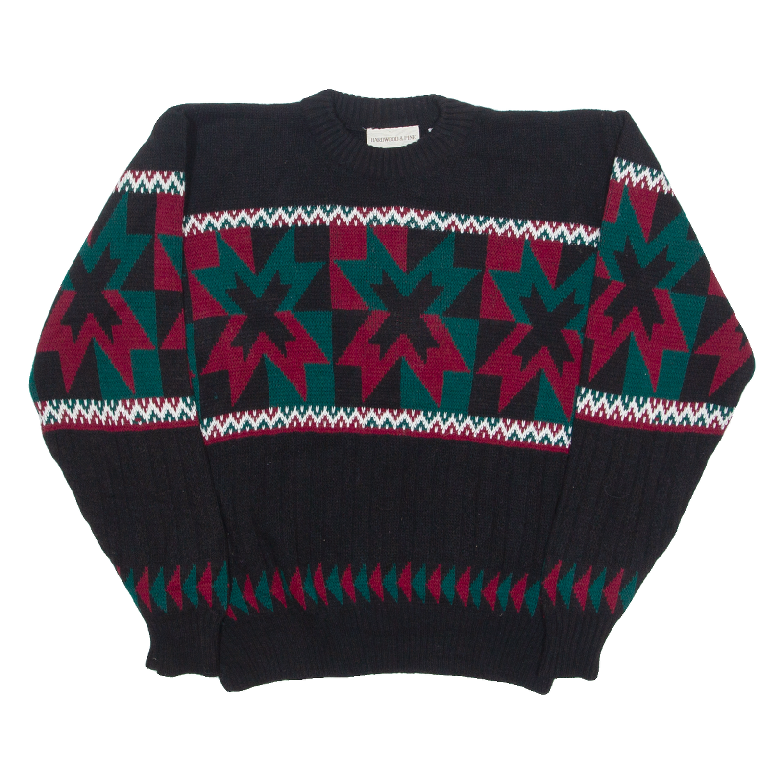HARDWOOD & PINE Mens Patterned Jumper Black Geometric Chunky Knit L Refurbished - N/A refurbished available on Cerqular