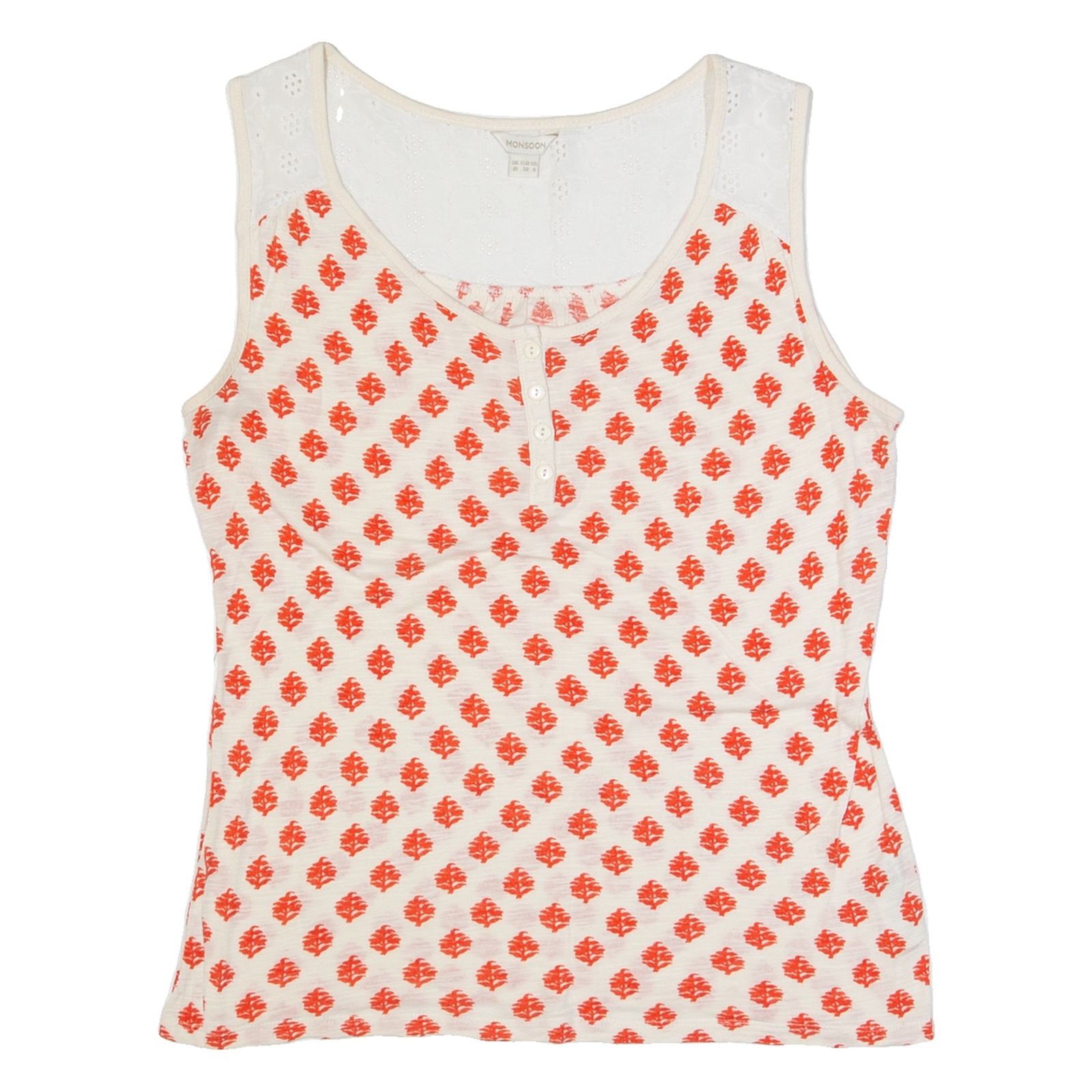 MONSOON Womens Printed Top White Sleeveless Spotted UK 10 Refurbished - N/A refurbished available on Cerqular