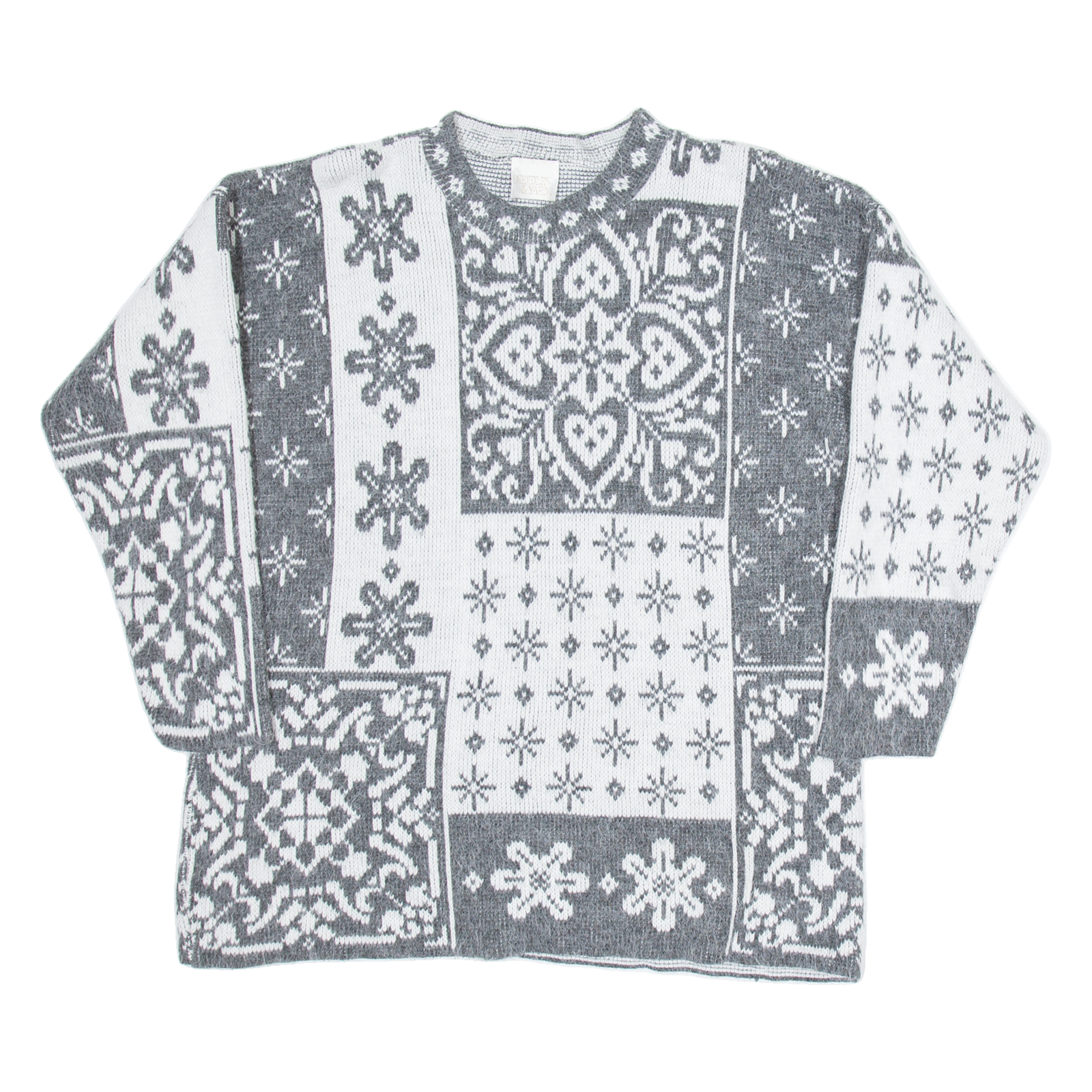 NEEDLE & YARN Womens Patterned Jumper Grey Crazy Pattern Tight Knit L Refurbished - N/A refurbished available on Cerqular