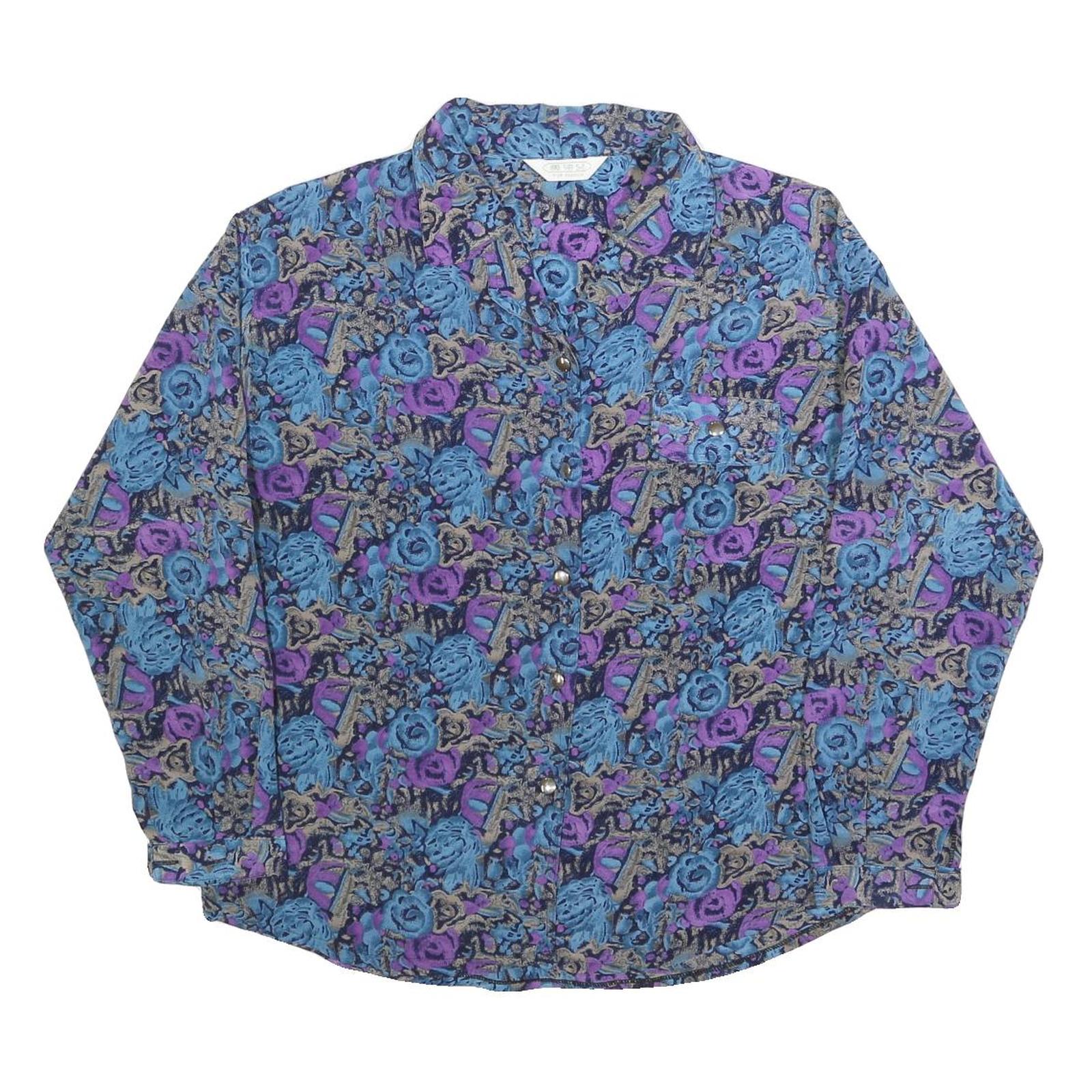 TOP FASHION Womens Blue & Purple Printed Shirt Long Sleeve Collared M Floral Refurbished - N/A refurbished available on Cerqular