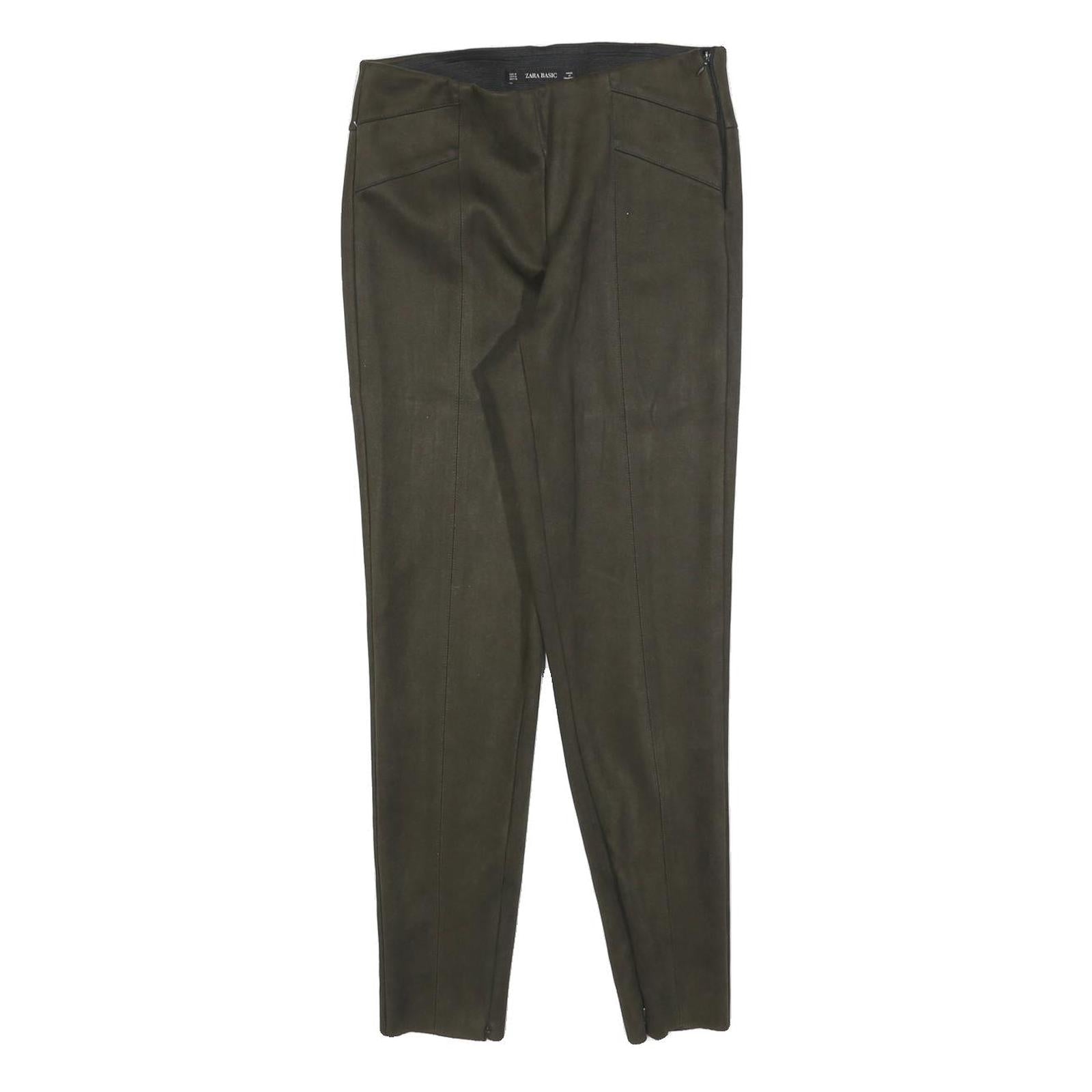 ZARA Womens Slim Olive Green Polyester Blend Slim Tapered Trousers W26 L26 Refurbished - N/A refurbished available on Cerqular