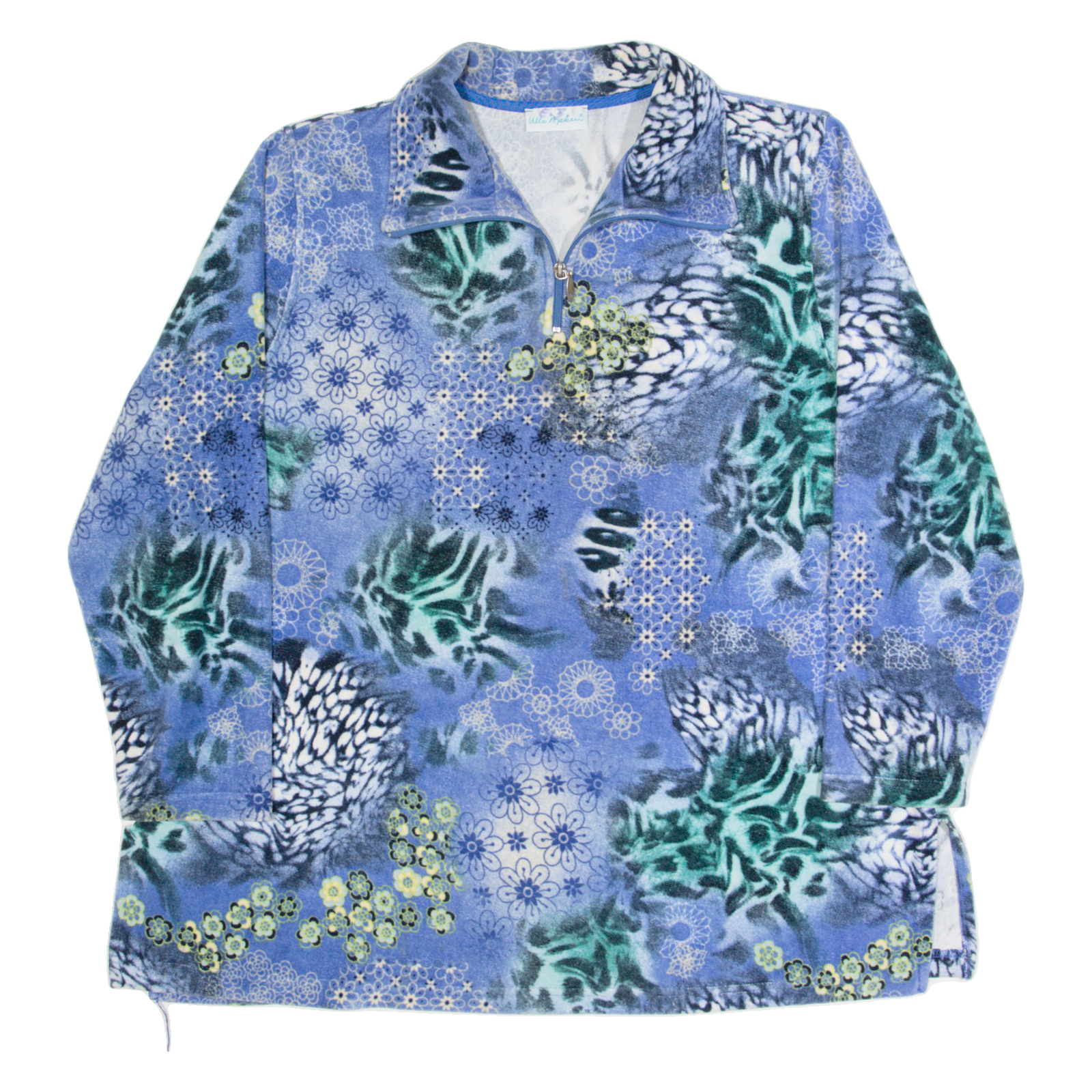 ULLA POPKEN Womens Day Dress Blue Velvet 90s Crazy Pattern Short L Refurbished - N/A refurbished available on Cerqular