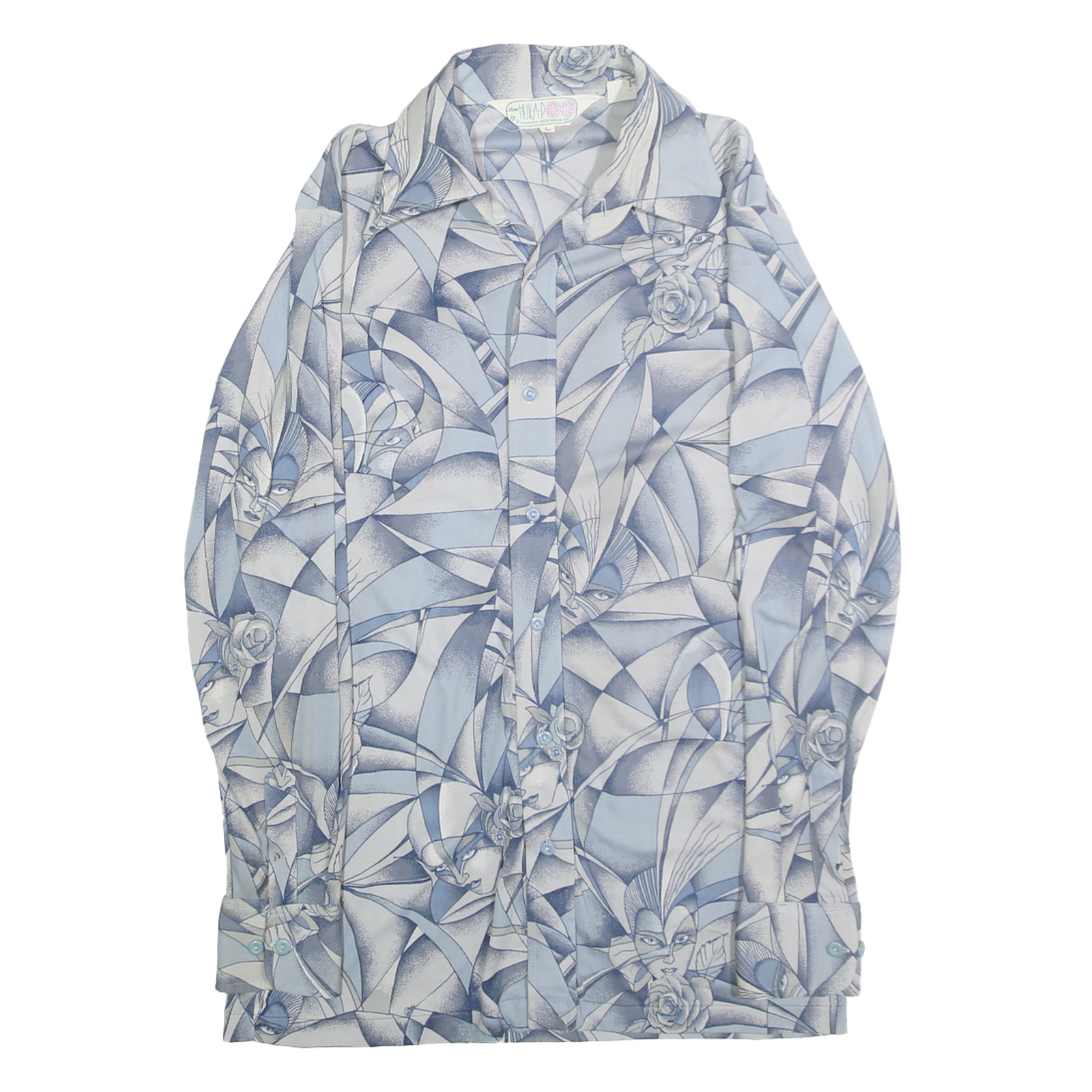 HUKA-POO Mens Blue & Grey Abstract Pattern Nylon Shirt L Stylish Long Sleeve Refurbished - N/A refurbished available on Cerqular