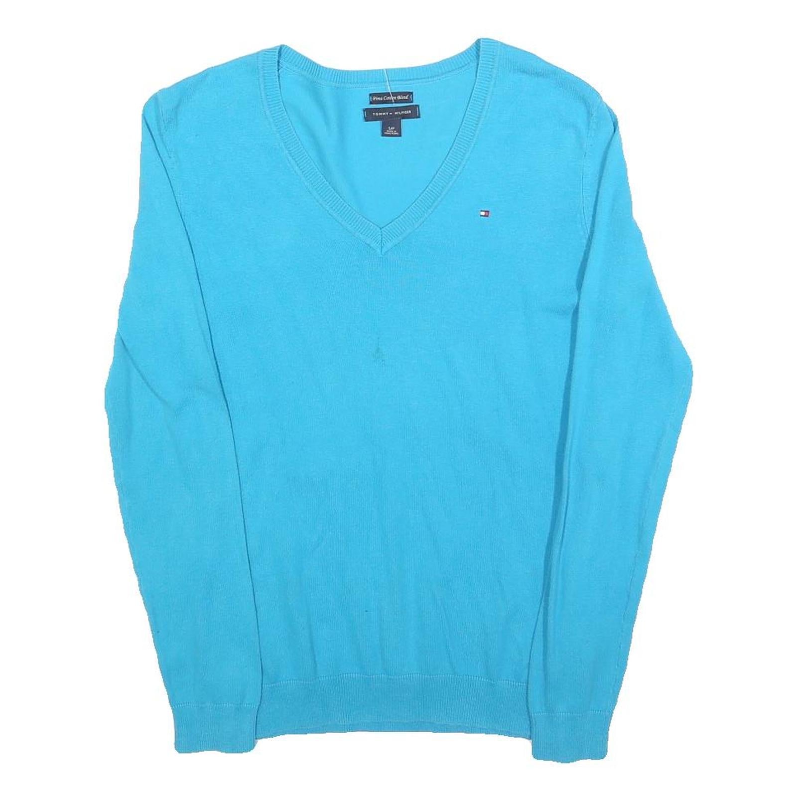 TOMMY HILFIGER Womens Blue Plain V-Neck Basic Knit Jumper S Lightweight Cotton Refurbished - N/A refurbished available on Cerqular