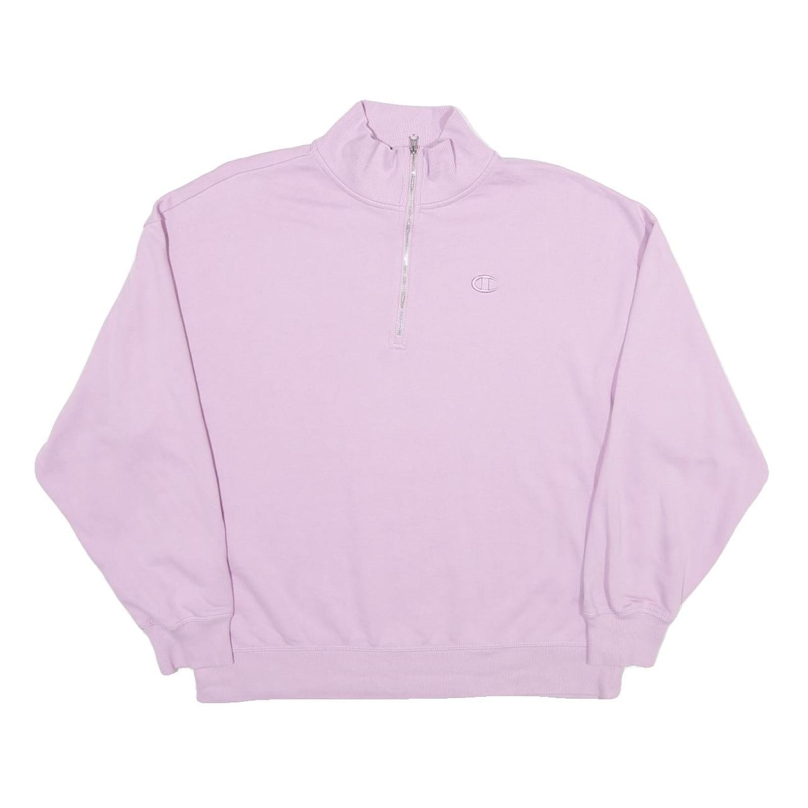 CHAMPION Womens Lilac 1/4 Zip Sweatshirt L Cotton Blend Casual Pullover Refurbished - N/A refurbished available on Cerqular