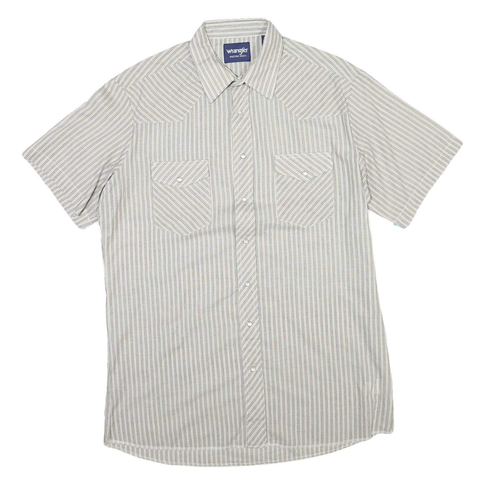 WRANGLER Mens White & Grey Striped Western Shirt L Cotton Blend Short Sleeve Refurbished - N/A refurbished available on Cerqular