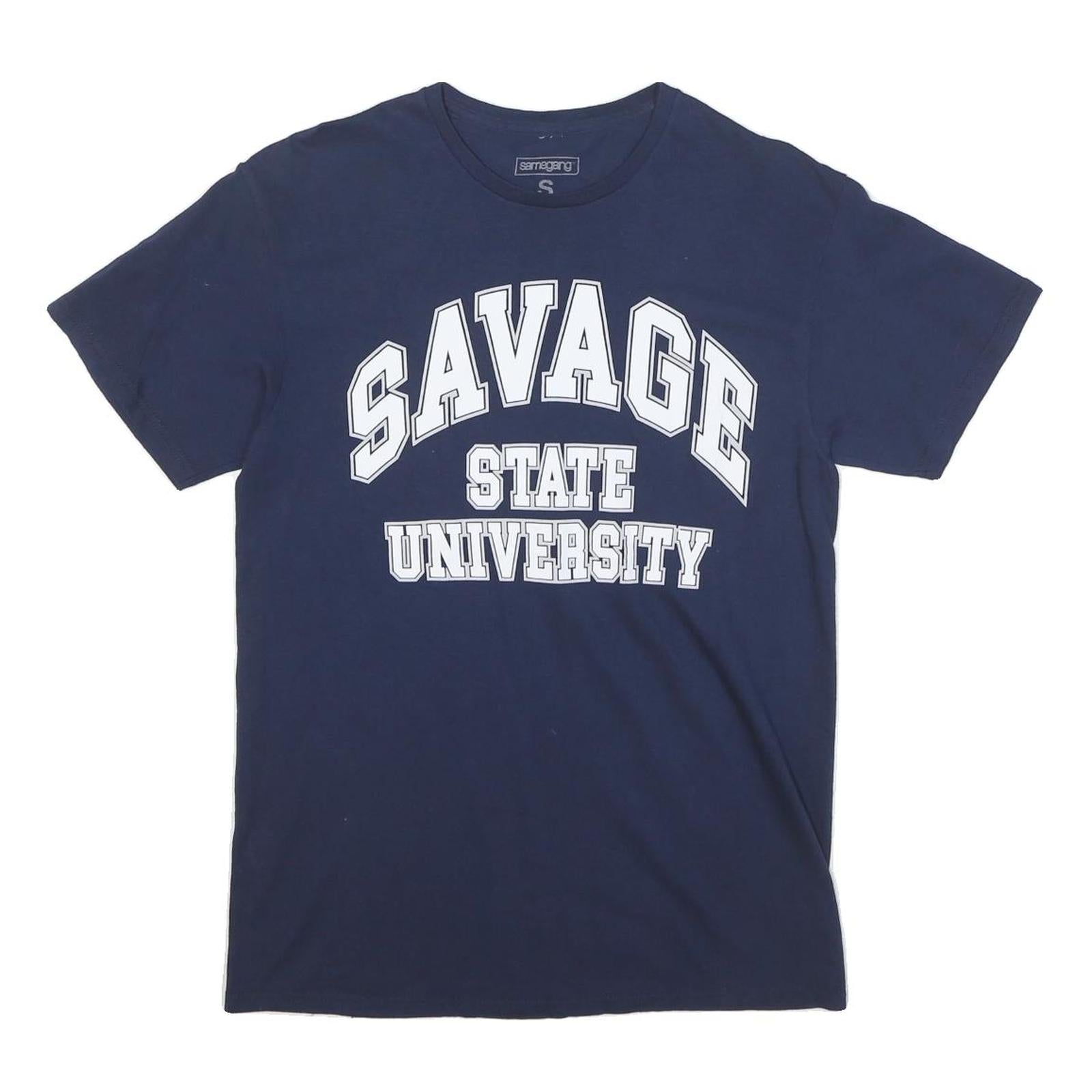 SAMEGANG Mens Navy Blue Savage State University Graphic T-Shirt S Short Sleeve Refurbished - N/A refurbished available on Cerqular